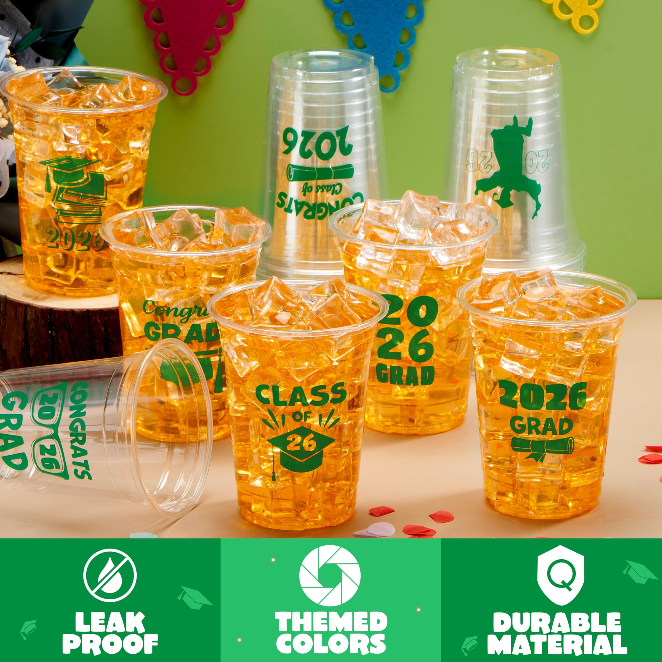 24Pcs 16oz Green Disposable Graduation Cups Class of 2026 Party Supplies - Image 3
