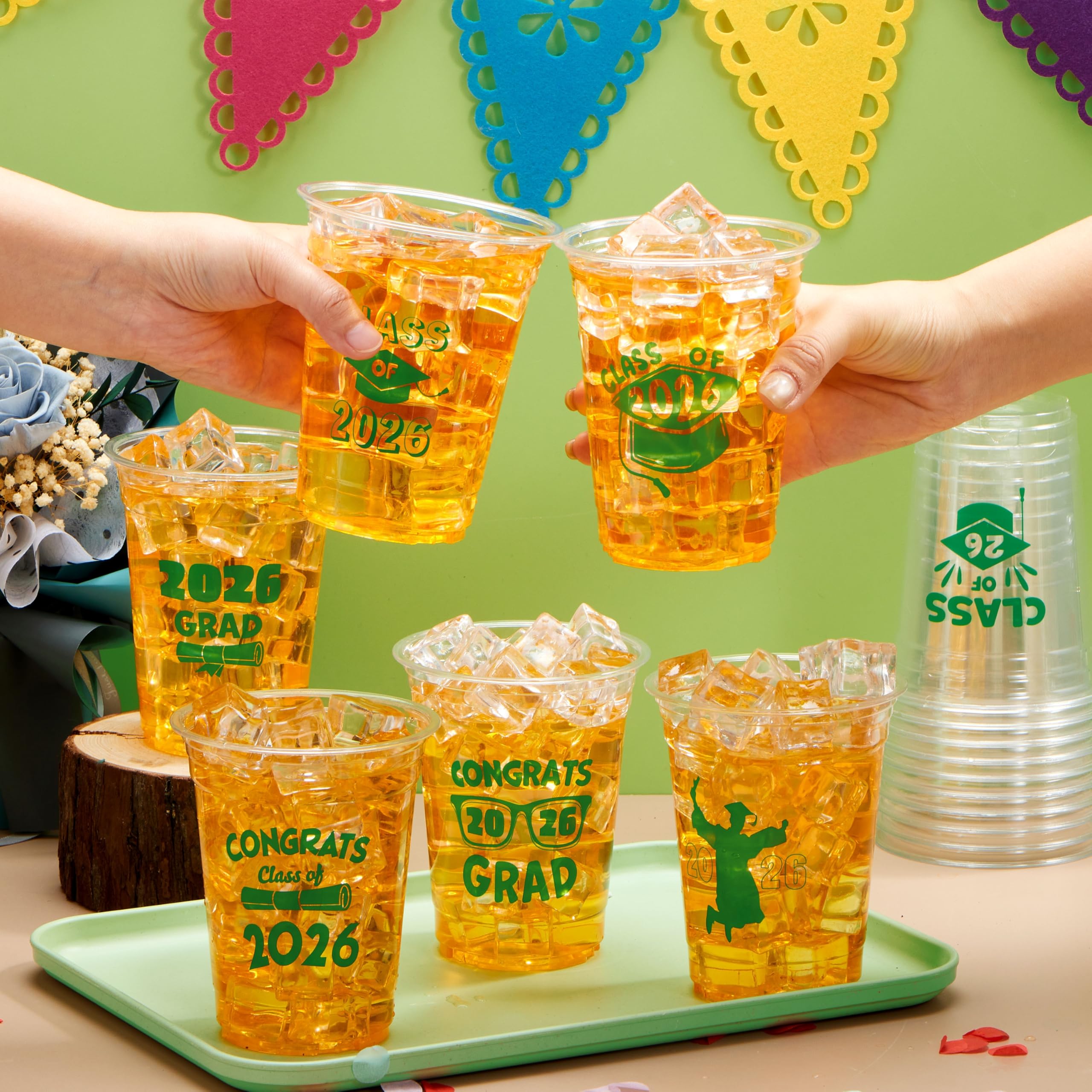 24Pcs 16oz Green Disposable Graduation Cups Class of 2026 Party Supplies - Image 4