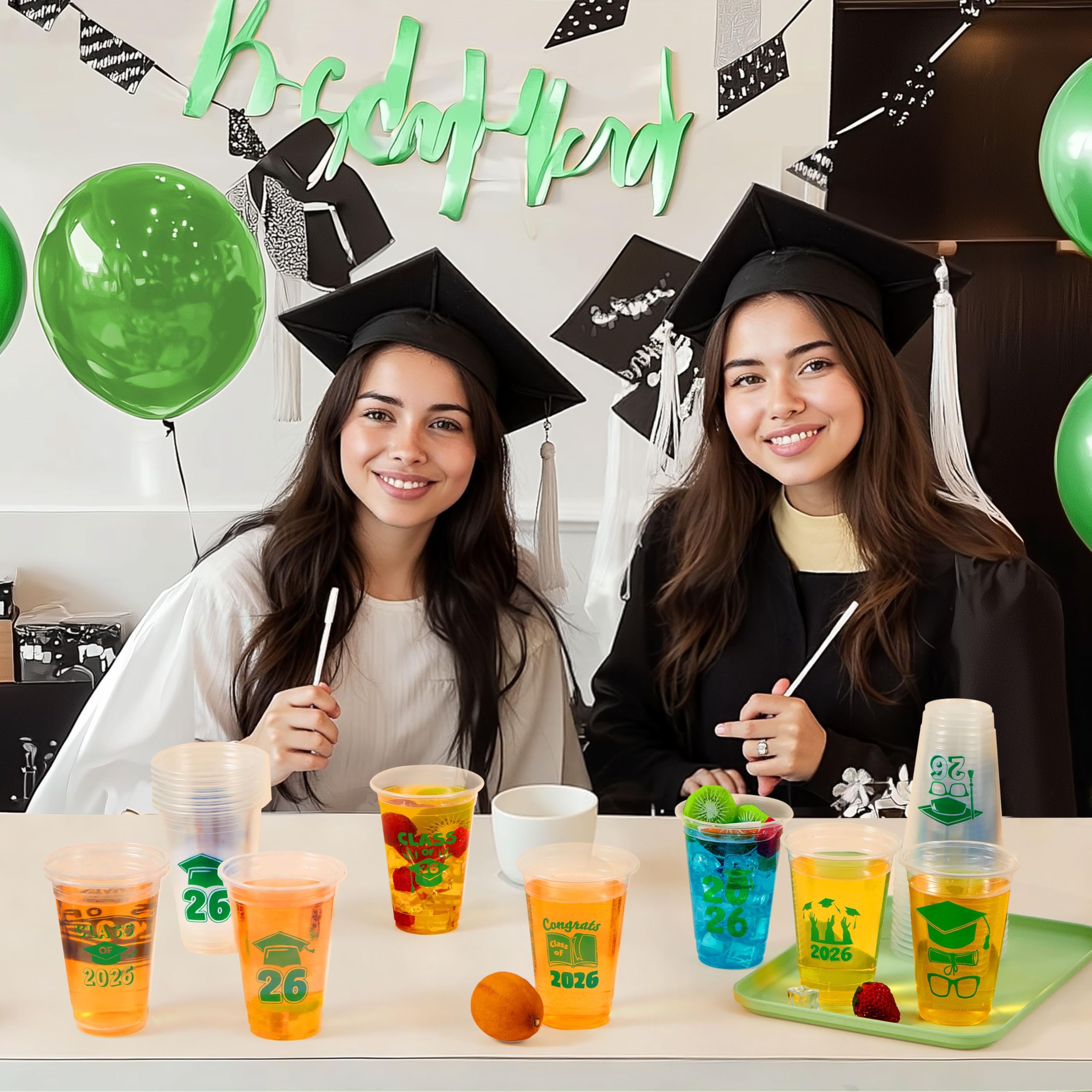 24Pcs 16oz Green Disposable Graduation Cups Class of 2026 Party Supplies - Image 7