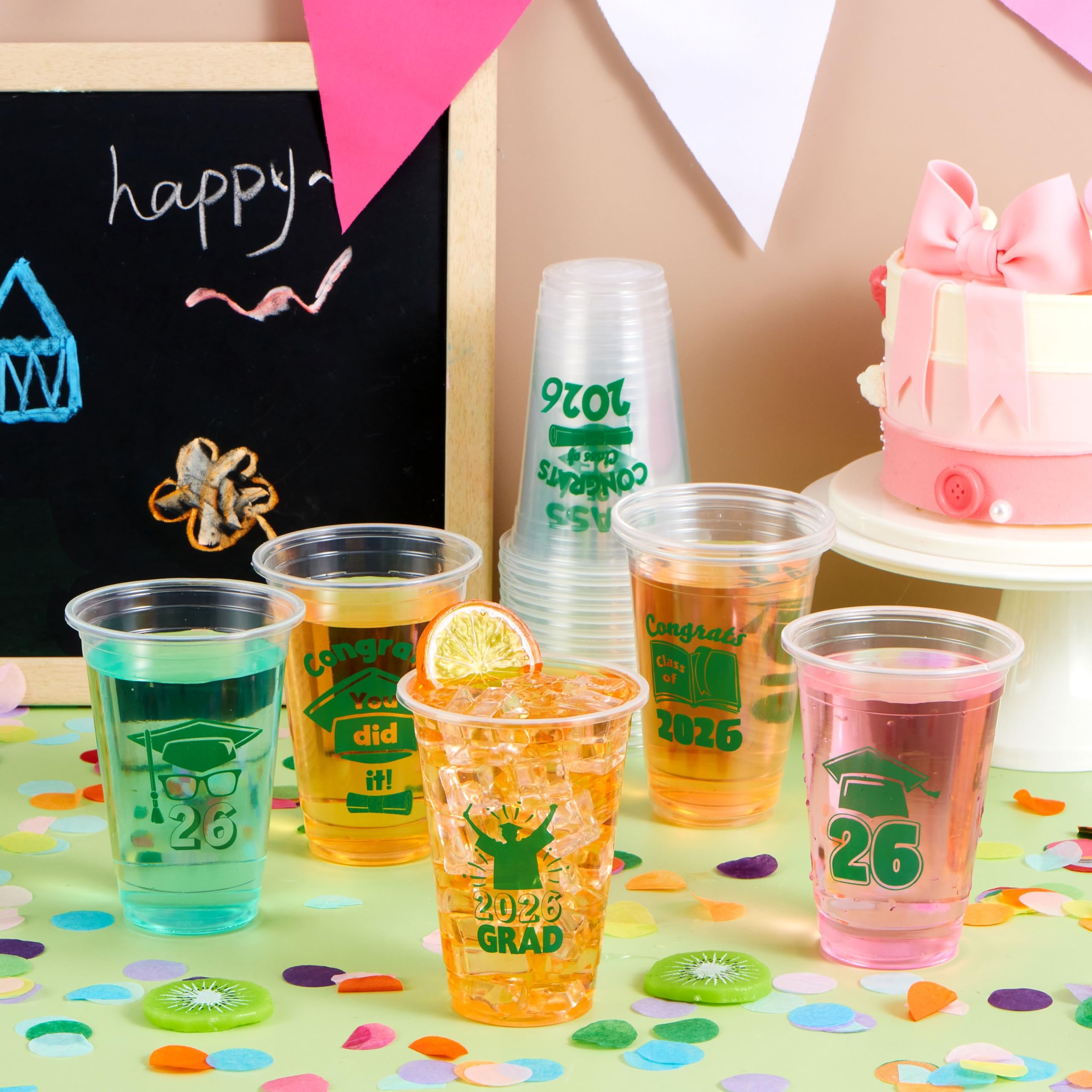 24Pcs 16oz Green Disposable Graduation Cups Class of 2026 Party Supplies - Image 8