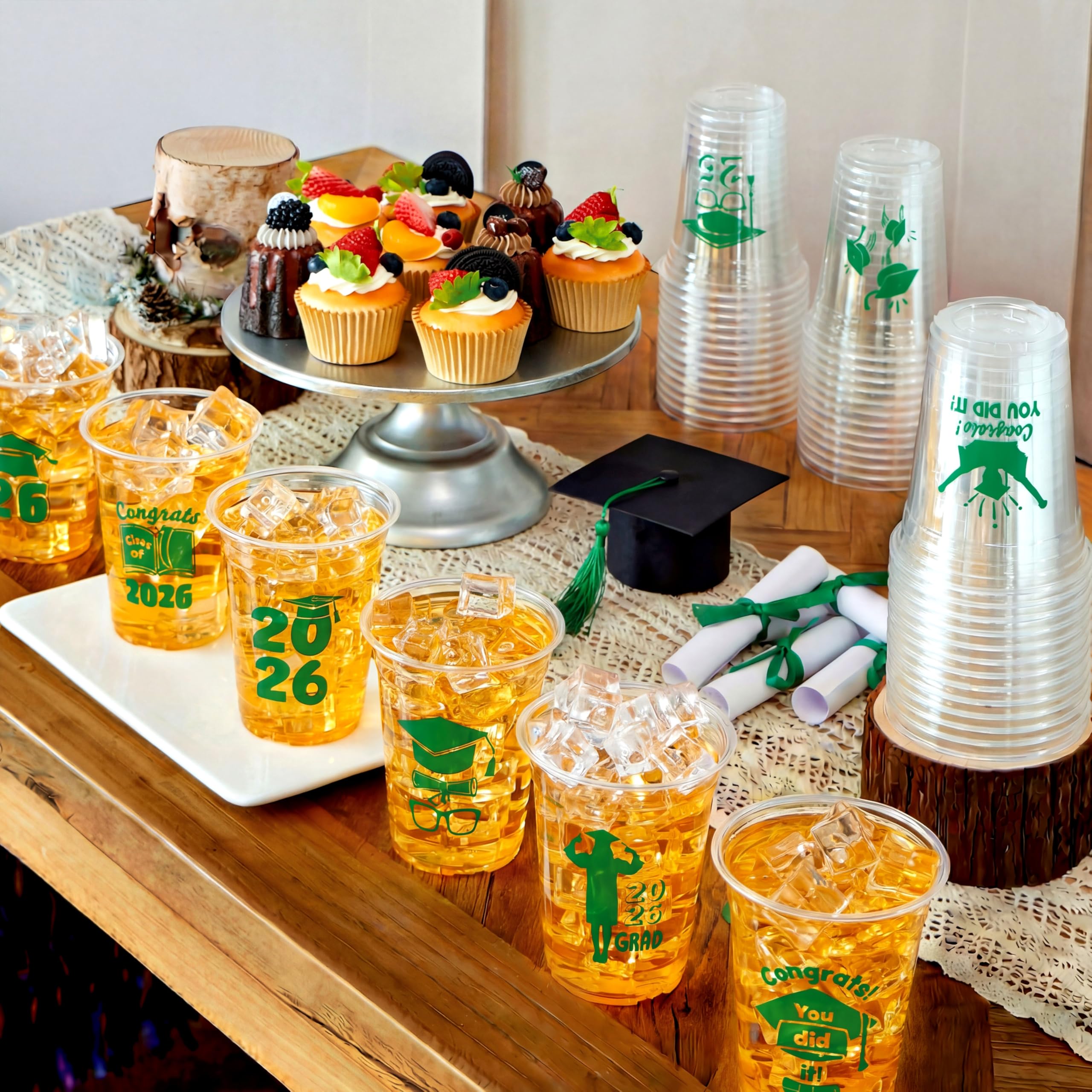 24Pcs 16oz Green Disposable Graduation Cups Class of 2026 Party Supplies - Image 5