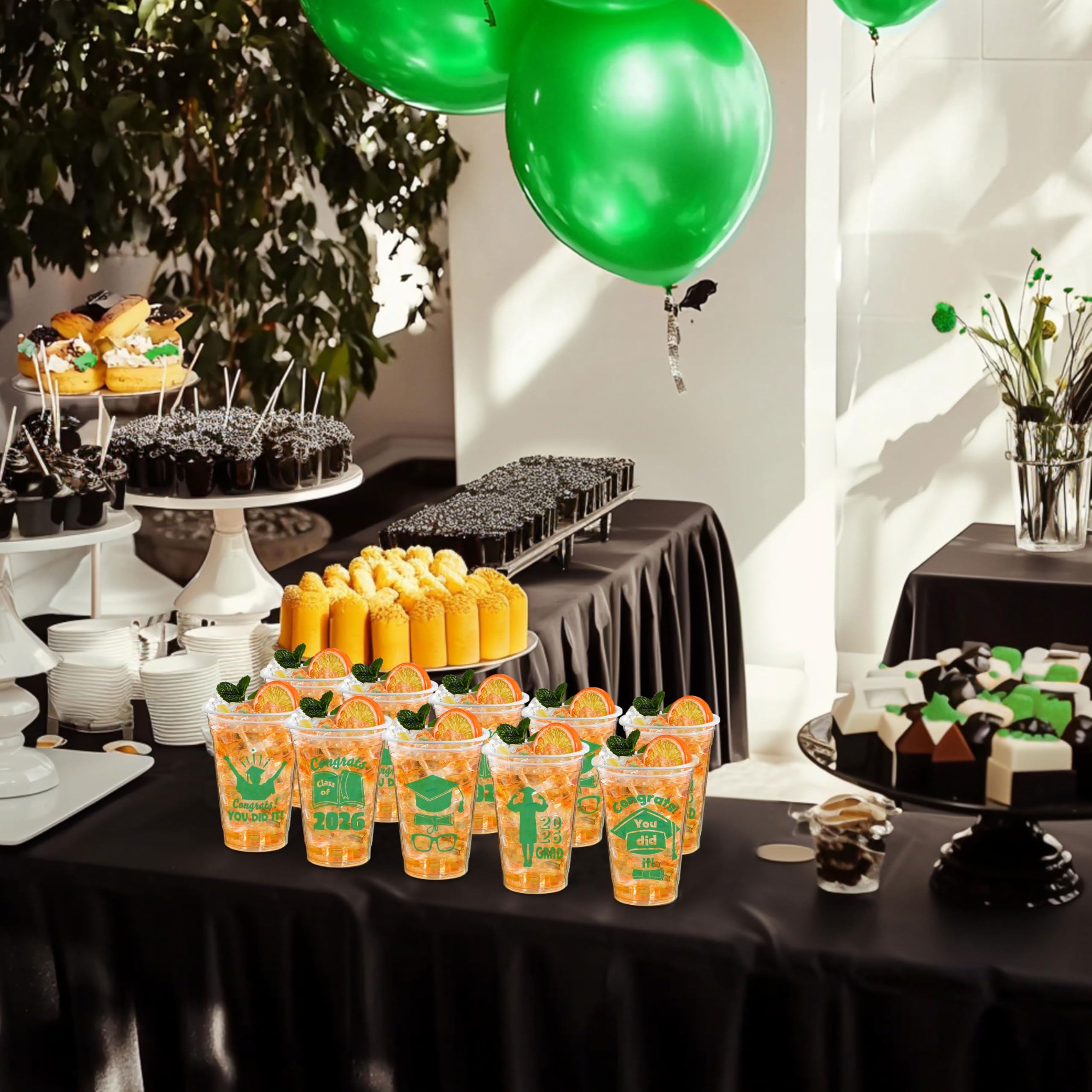 24Pcs 16oz Green Disposable Graduation Cups Class of 2026 Party Supplies - Image 6
