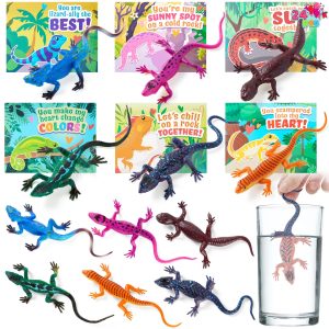 JOYIN 24 Pcs Valentines Day Gift Cards with Color Changing Lizard Toys