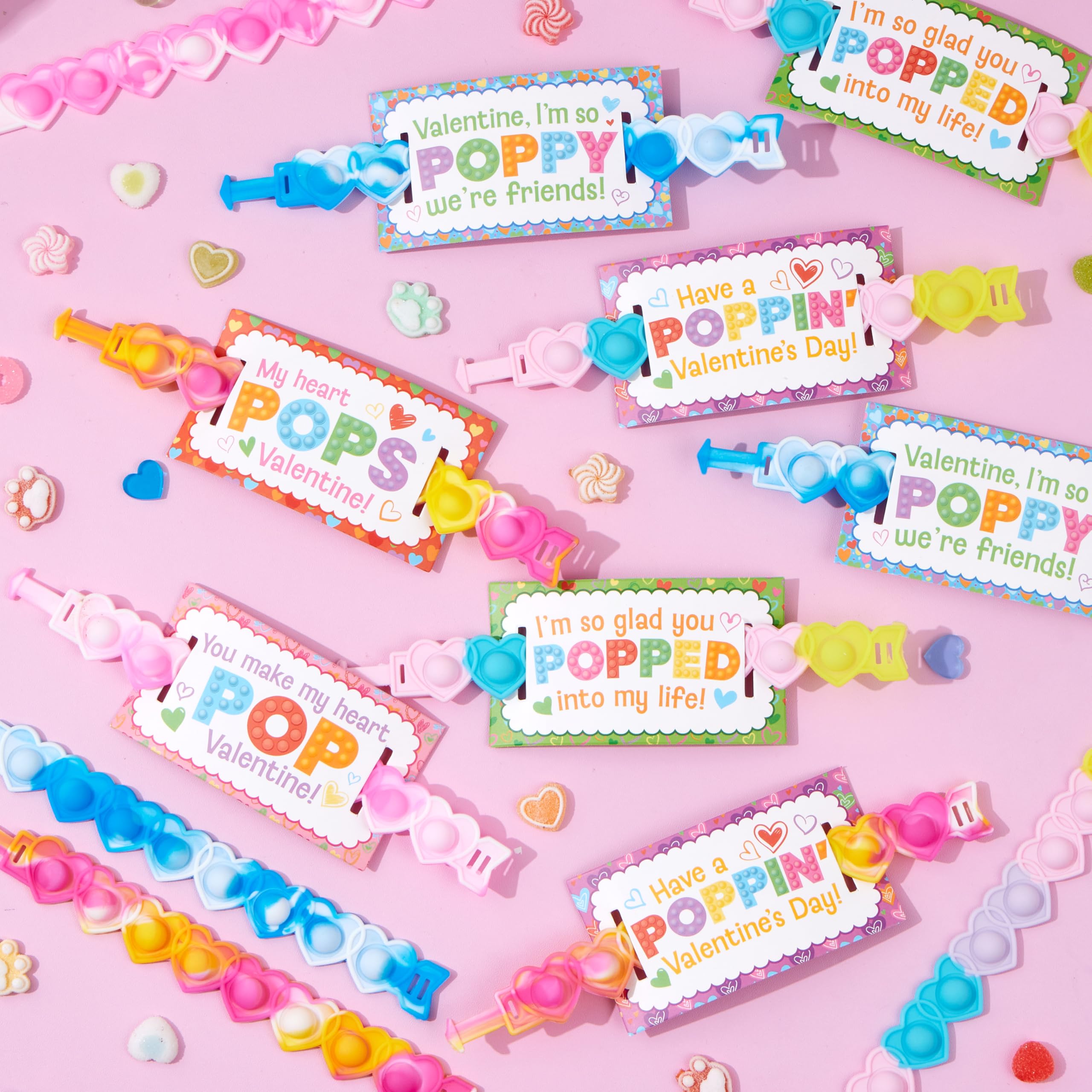 JOYIN 28 PCS Valentines Day Stress Relief Pop Bubble Fidget Toys with Heart Pop Fidget Bracelets - Image 7