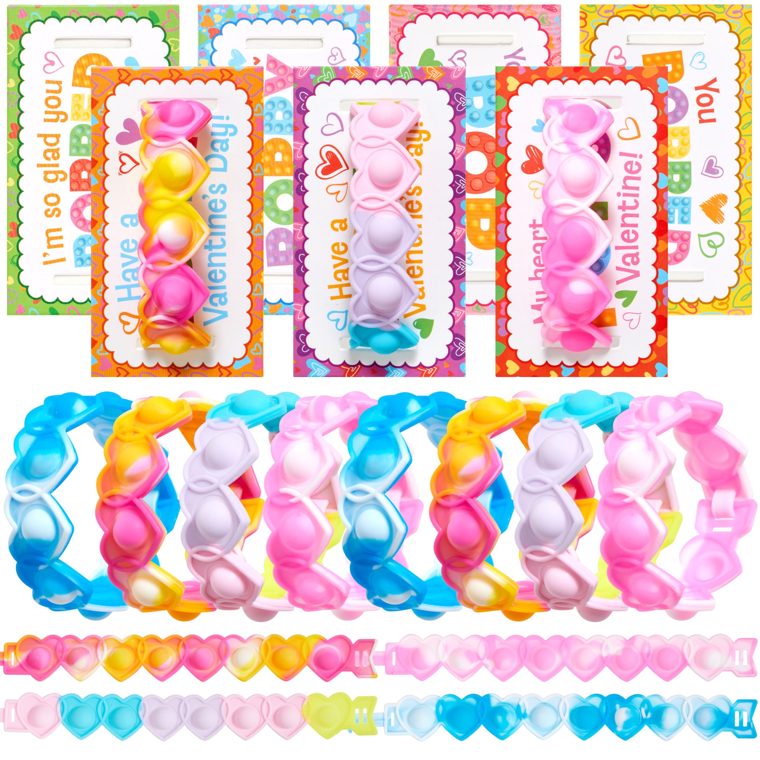 JOYIN 28 PCS Valentines Day Stress Relief Pop Bubble Fidget Toys with Heart Pop Fidget Bracelets - Image 8