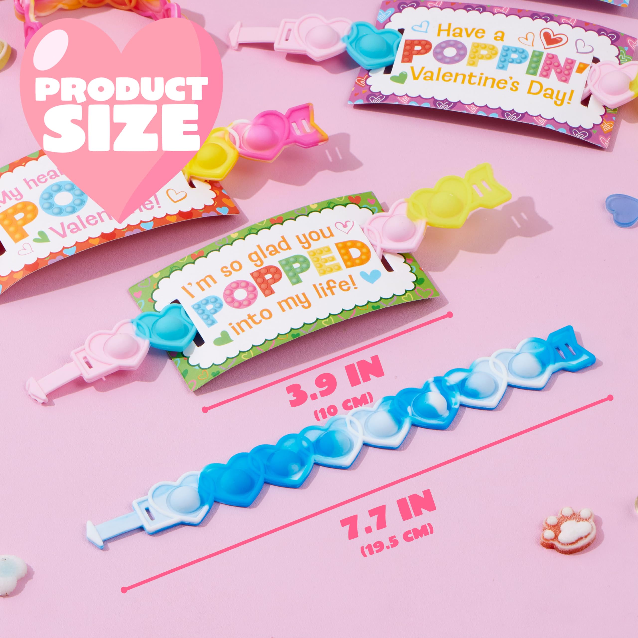JOYIN 28 PCS Valentines Day Stress Relief Pop Bubble Fidget Toys with Heart Pop Fidget Bracelets - Image 9