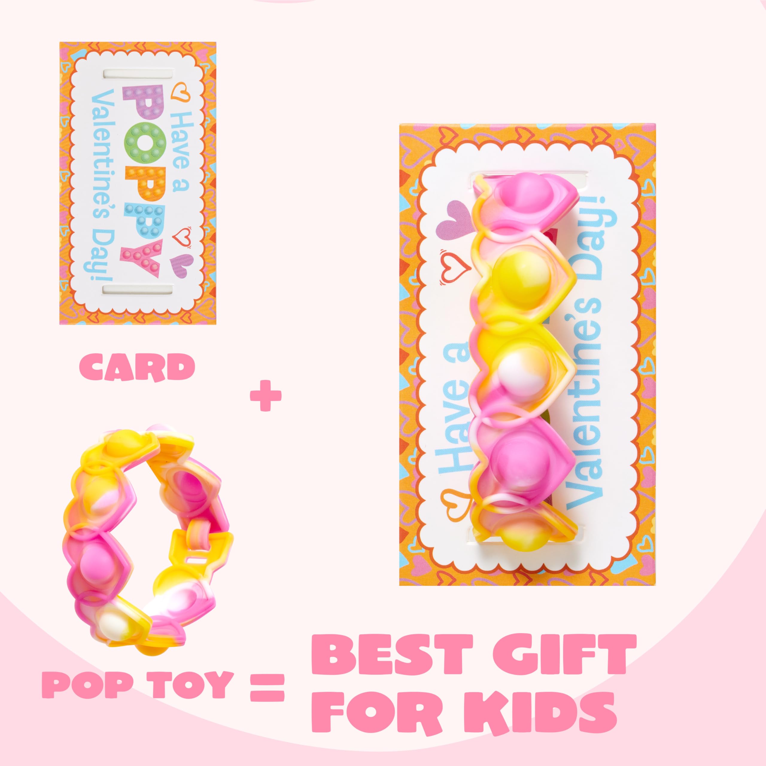 JOYIN 28 PCS Valentines Day Stress Relief Pop Bubble Fidget Toys with Heart Pop Fidget Bracelets - Image 2