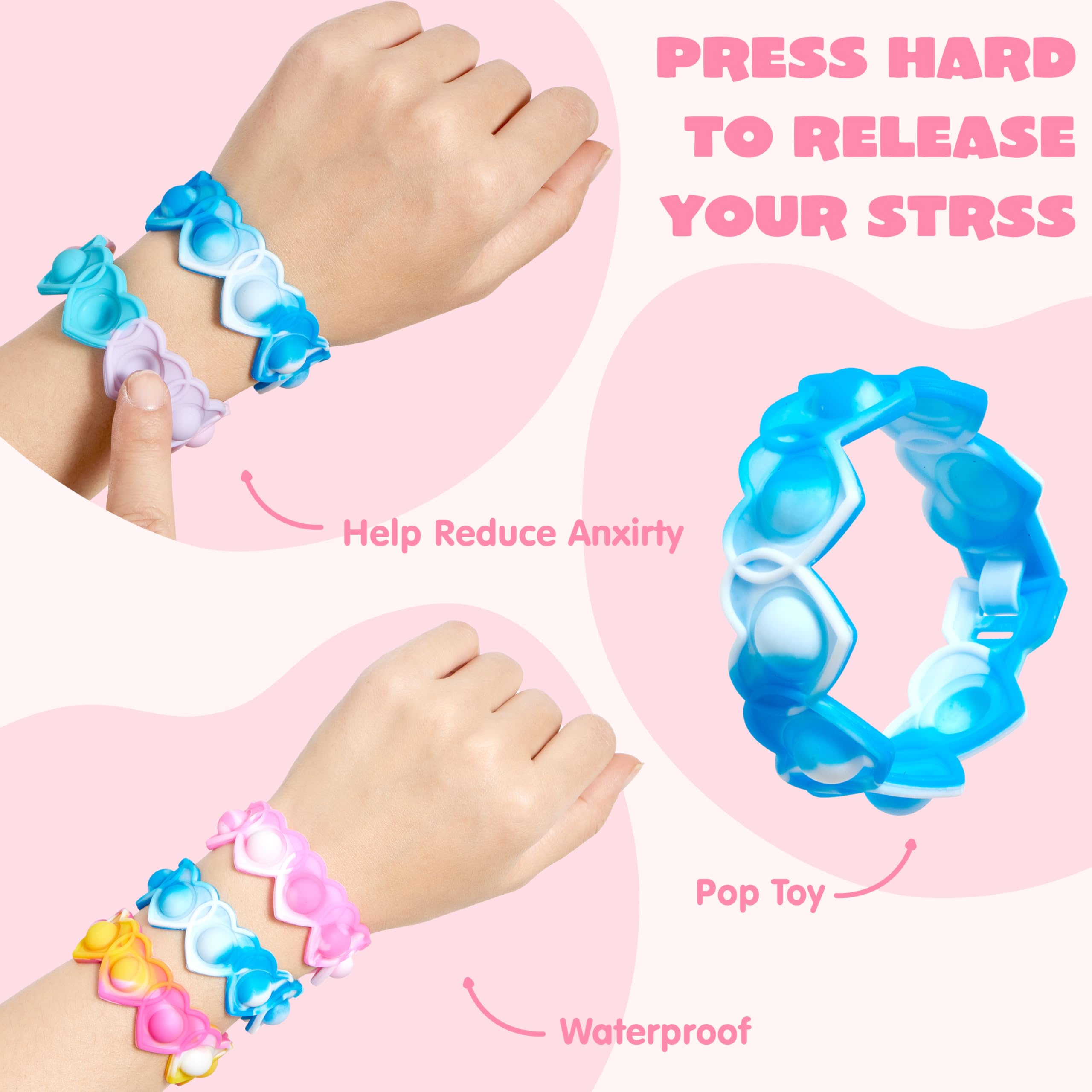 JOYIN 28 PCS Valentines Day Stress Relief Pop Bubble Fidget Toys with Heart Pop Fidget Bracelets - Image 3