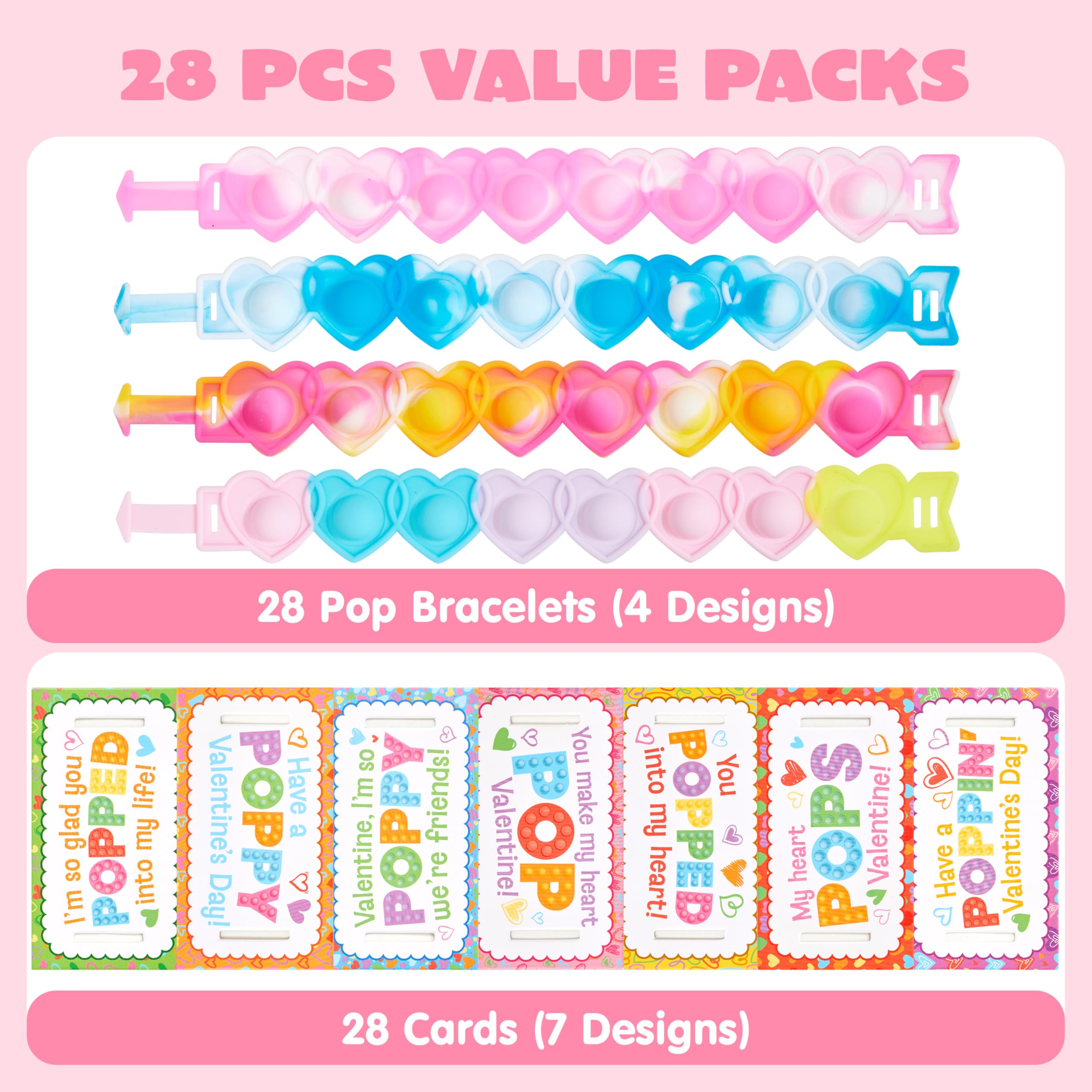 JOYIN 28 PCS Valentines Day Stress Relief Pop Bubble Fidget Toys with Heart Pop Fidget Bracelets - Image 4