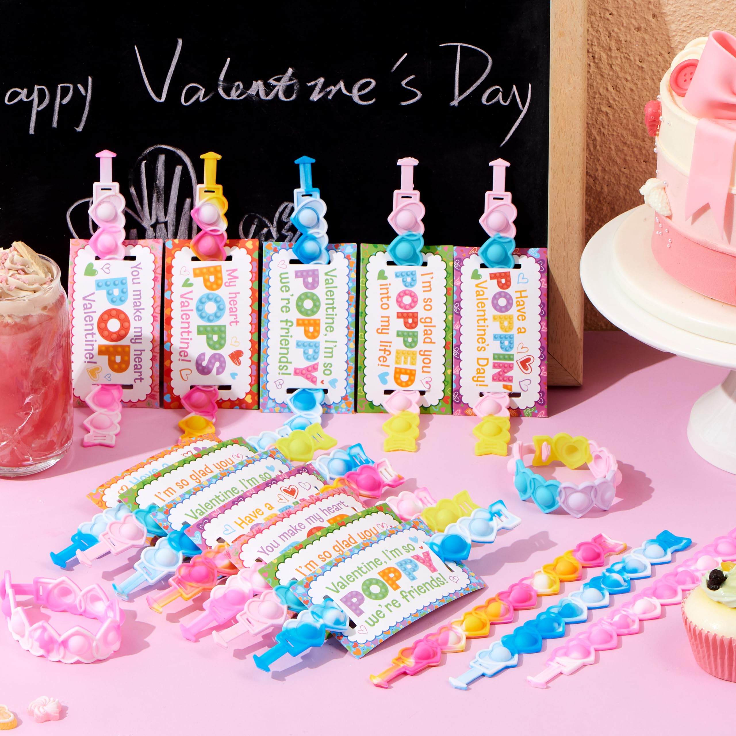 JOYIN 28 PCS Valentines Day Stress Relief Pop Bubble Fidget Toys with Heart Pop Fidget Bracelets - Image 5