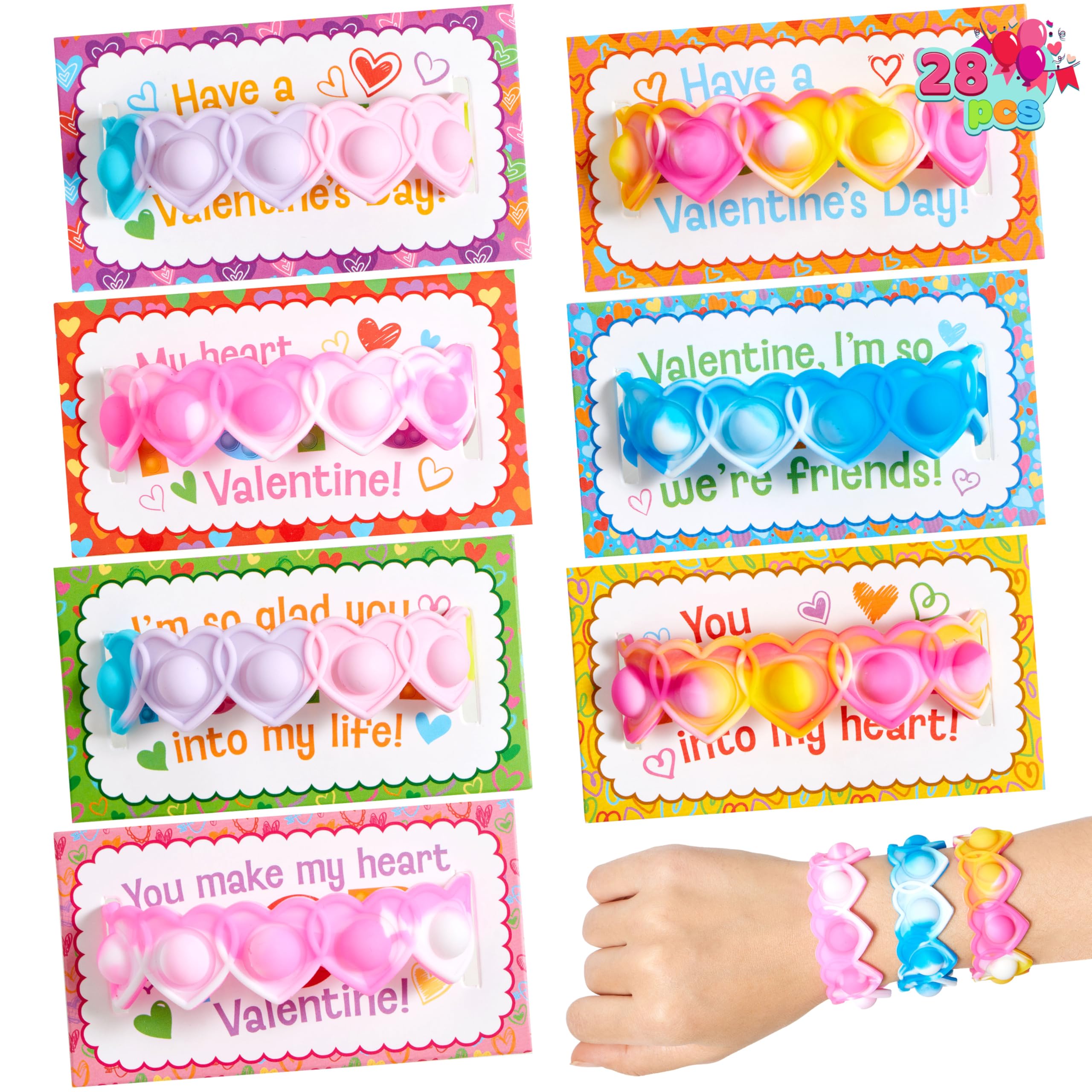 JOYIN 28 PCS Valentines Day Stress Relief Pop Bubble Fidget Toys with Heart Pop Fidget Bracelets - Image 6