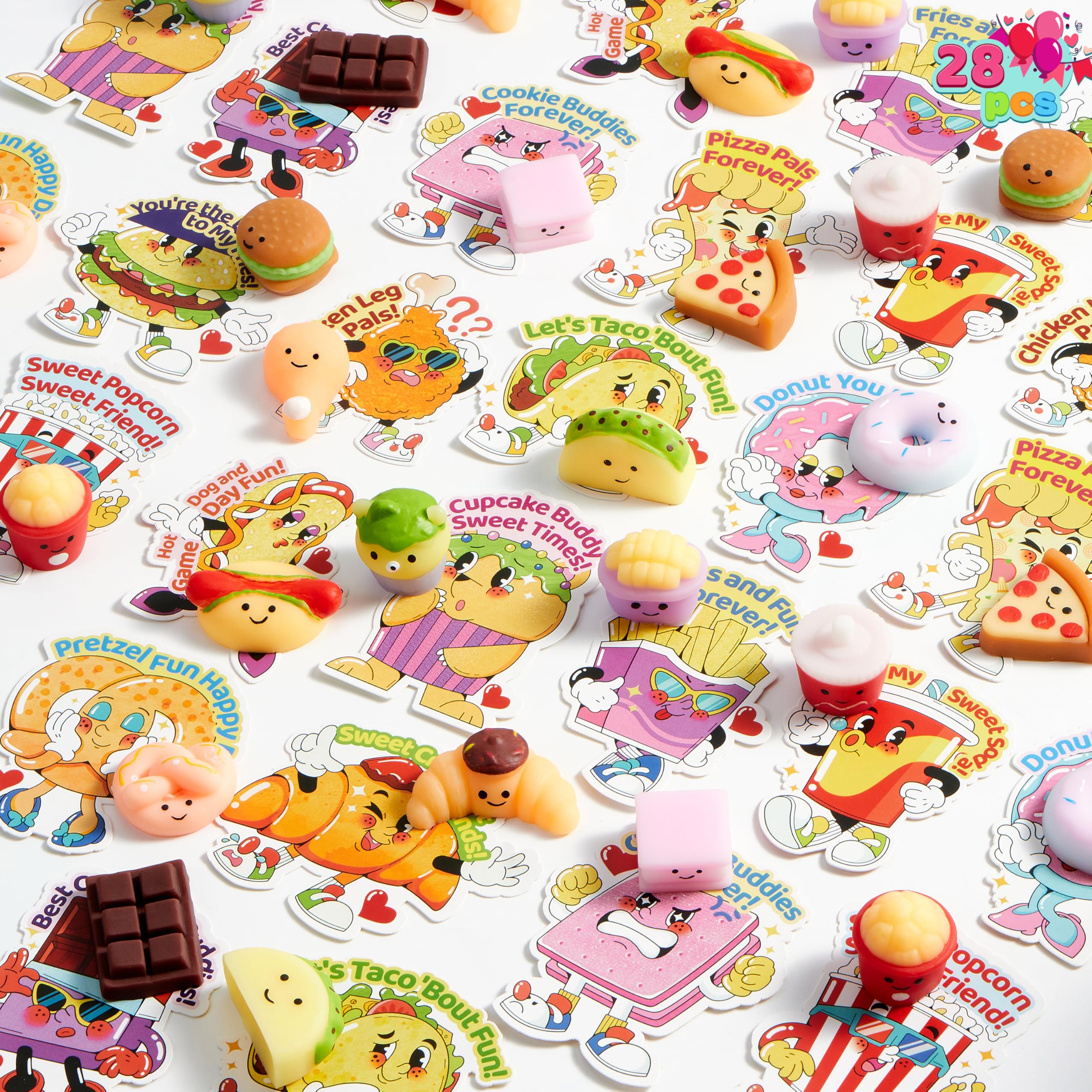 JOYIN 28 Packs Valentines 14 Designs Kawaii Desserts Style Stress Relief Fidget Toy with Card - Image 2