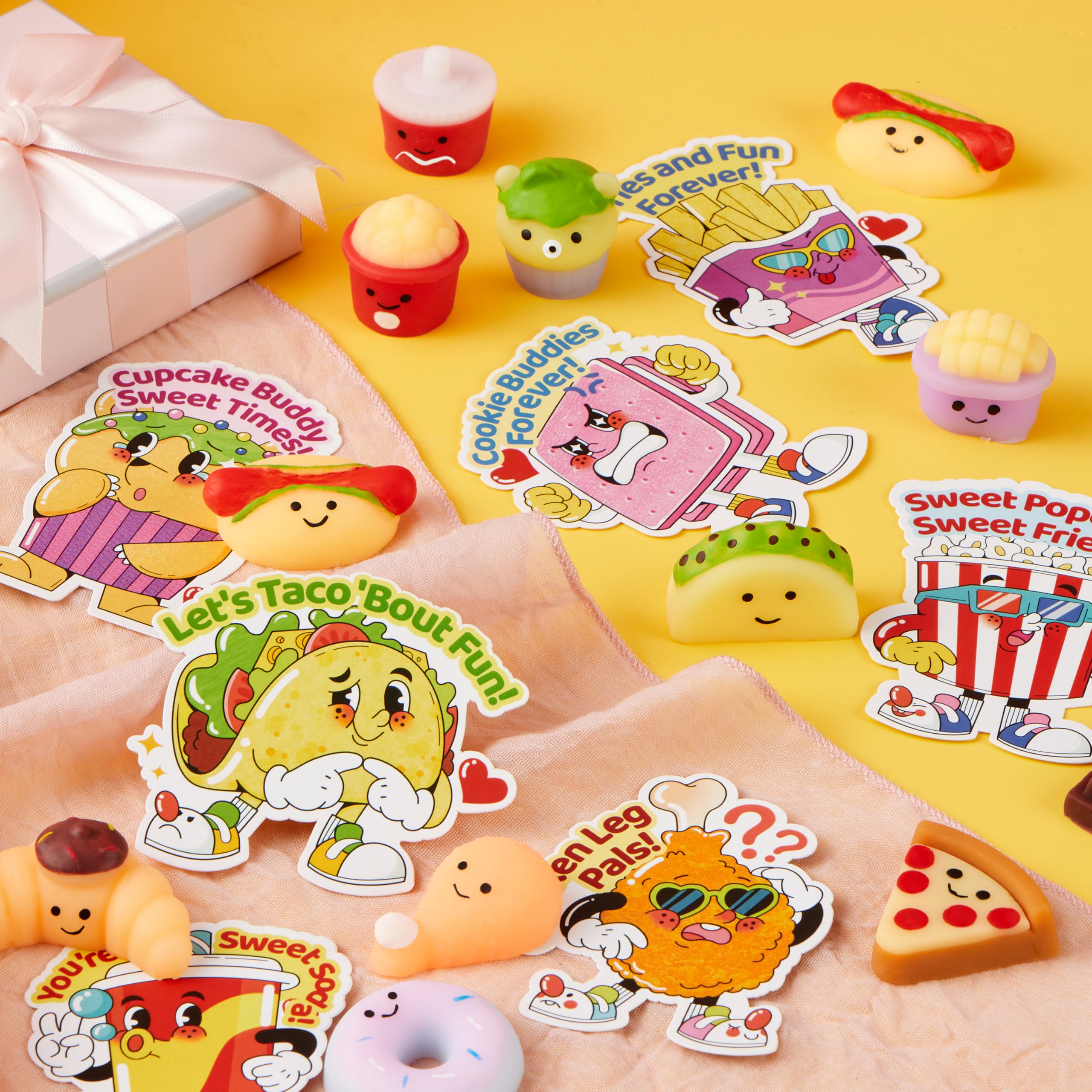 JOYIN 28 Packs Valentines 14 Designs Kawaii Desserts Style Stress Relief Fidget Toy with Card - Image 6
