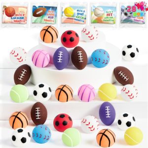 JOYIN 28 Packs Valentines Day Kawaii Sports Ball Mochi Relief Fidget Toy for Kids