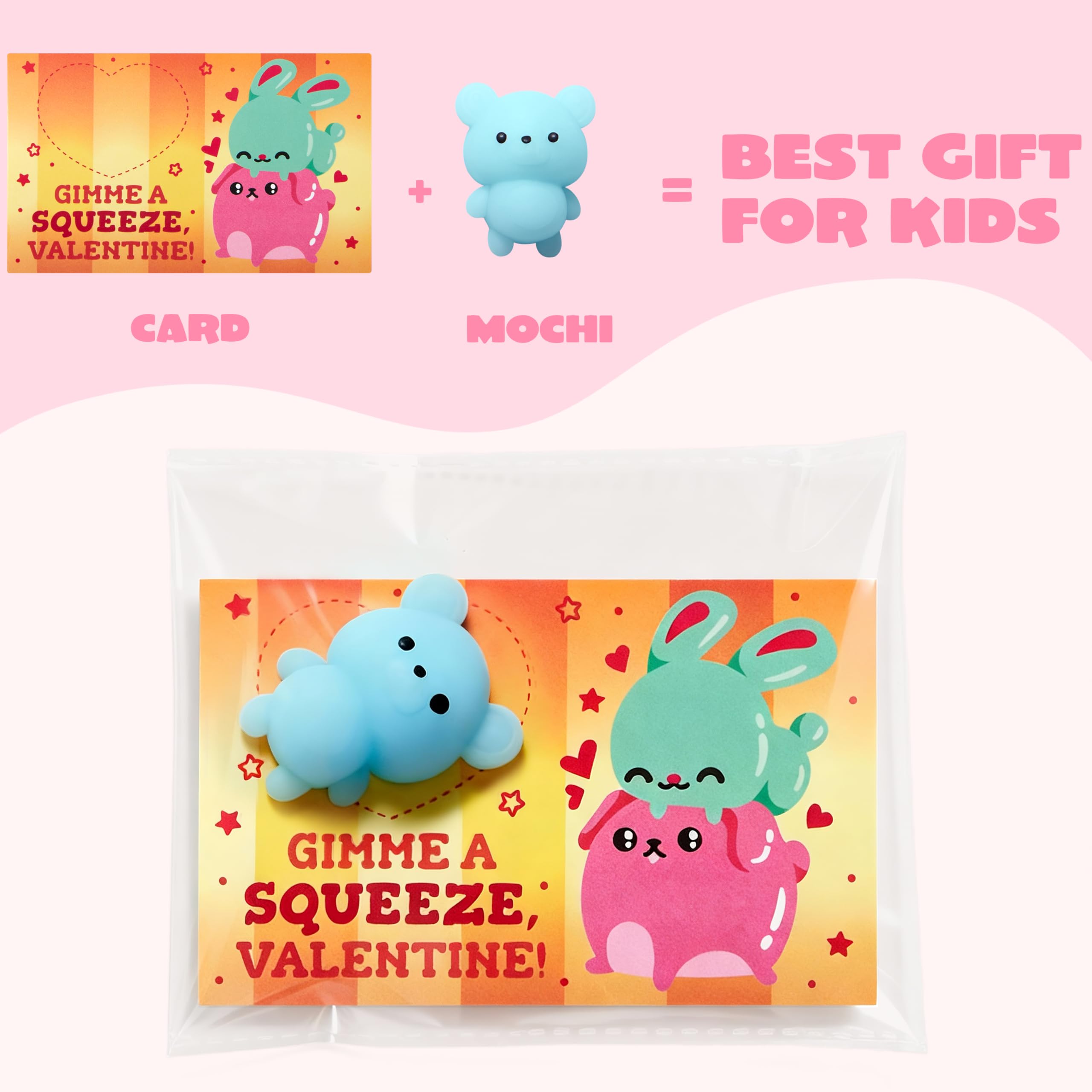 JOYIN 28 Packs Valentines Day Mochi Squishy Toy Stress Relief Gift Cards for Kids - Image 8