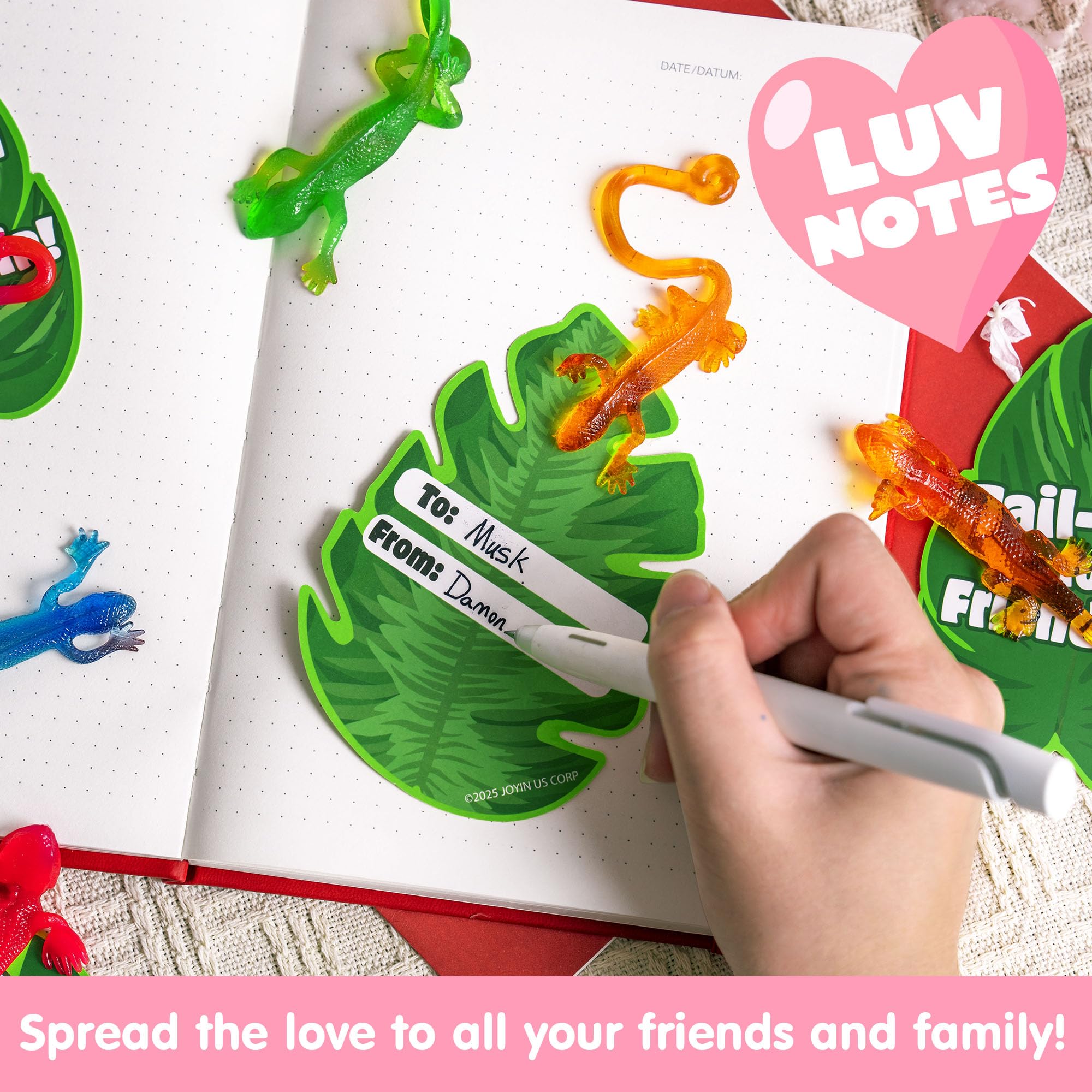 JOYIN 28 Pcs 3 Valentine’s Day Sticky Lizards with Cards for Kids in 7 Colors & 4 Card Designs - Image 8