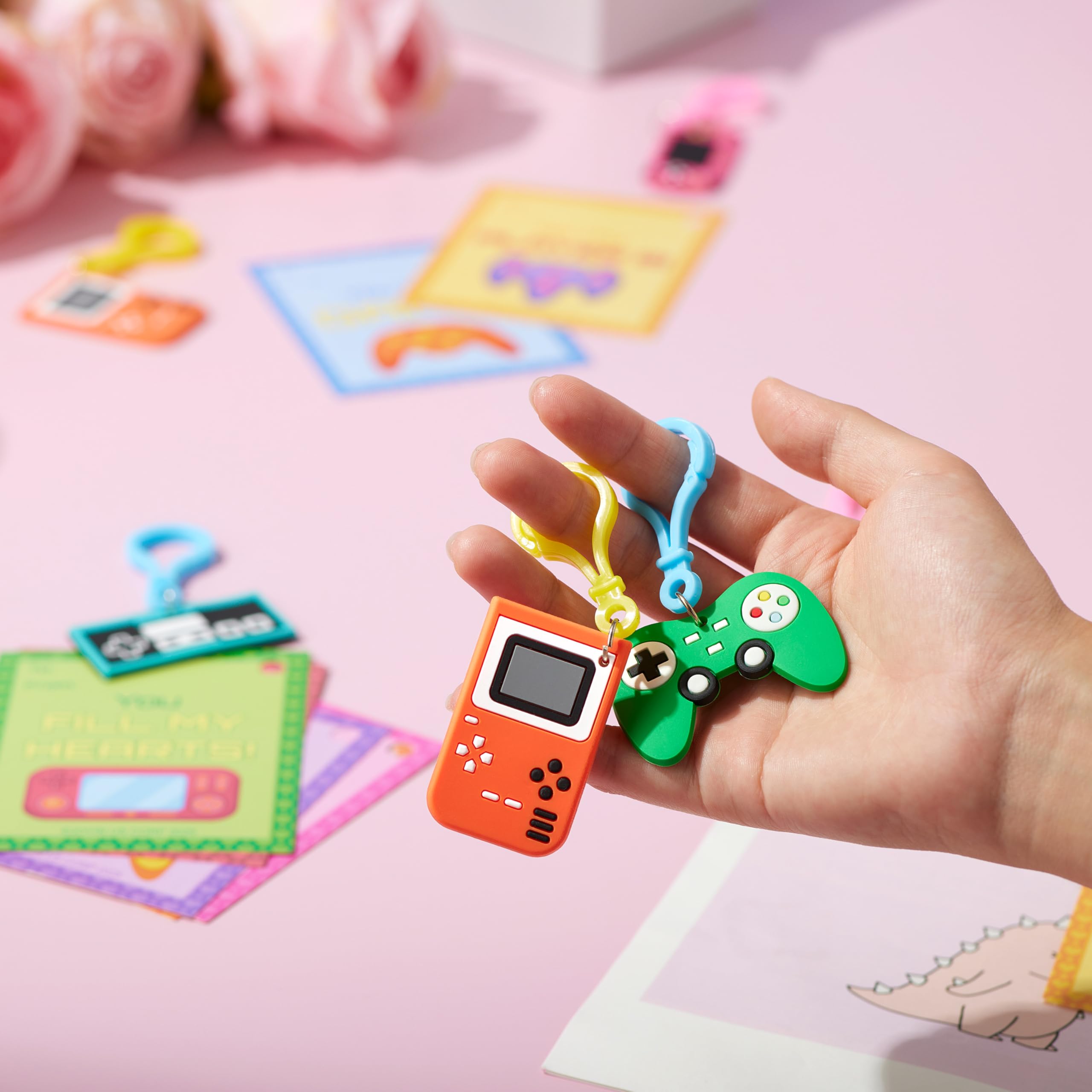 JOYIN 28 Pcs Video Game Keychains, Multi Colored Keychains & Cards with 7 Designs - Valentines Day Gift - Image 4