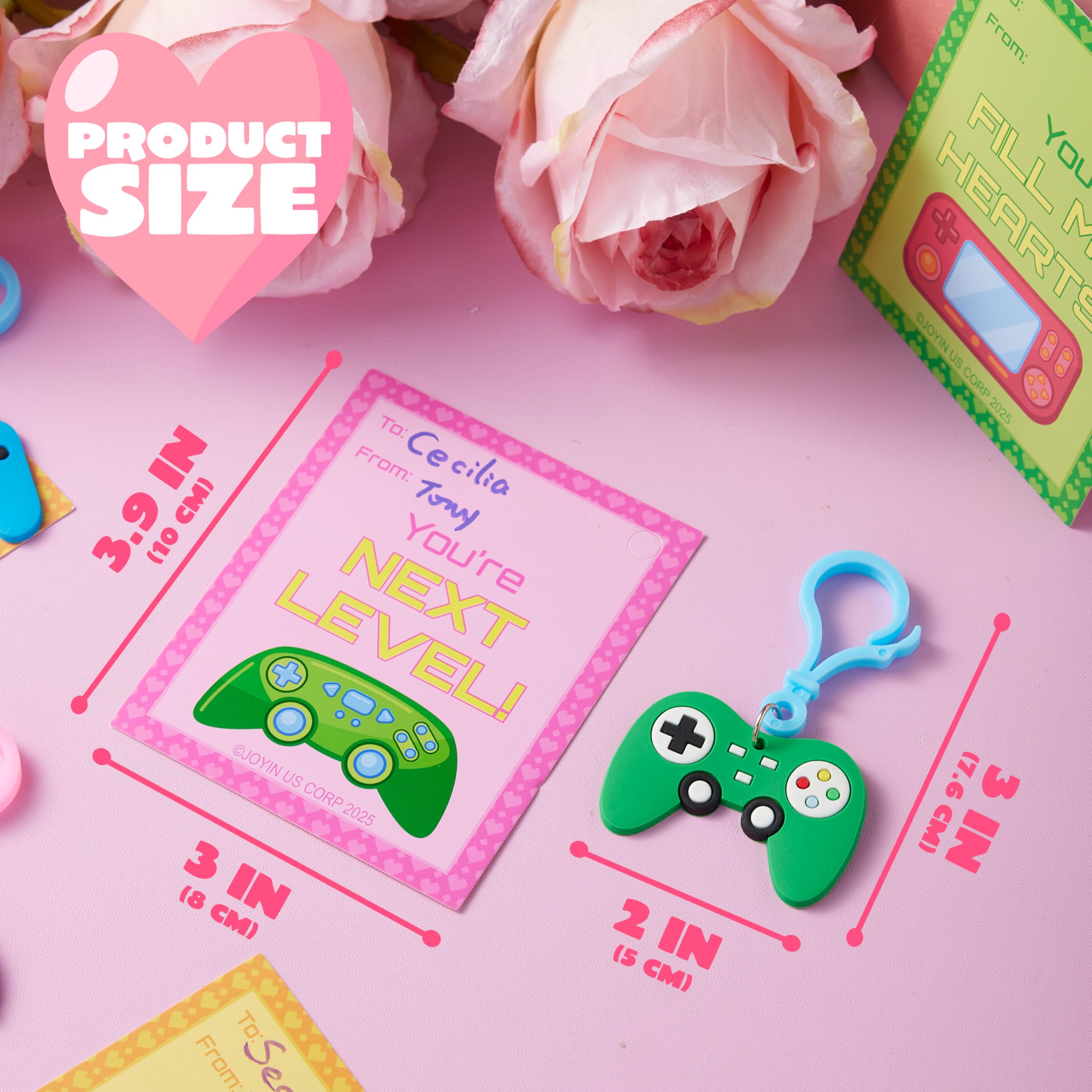 JOYIN 28 Pcs Video Game Keychains, Multi Colored Keychains & Cards with 7 Designs - Valentines Day Gift - Image 6