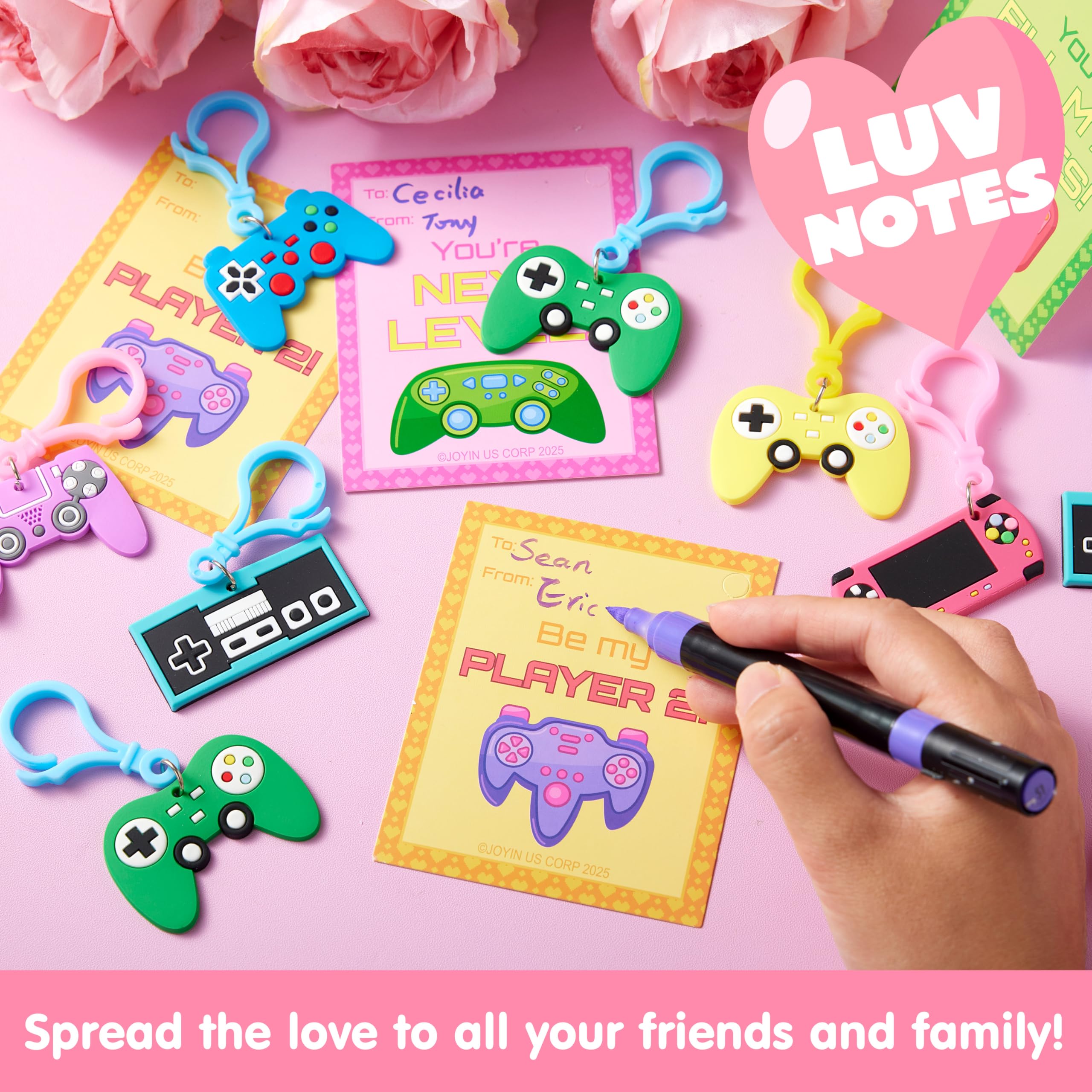 JOYIN 28 Pcs Video Game Keychains, Multi Colored Keychains & Cards with 7 Designs - Valentines Day Gift - Image 8