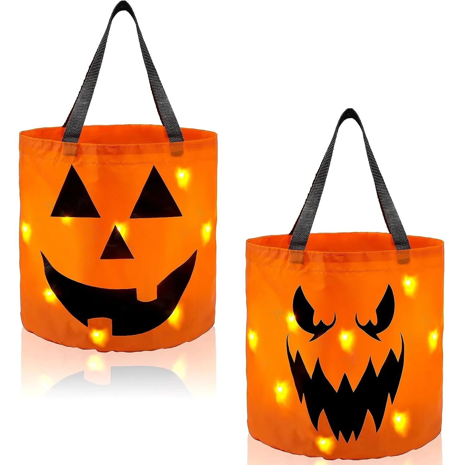 2Pcs Halloween LED Light Pumpkin Buckets Trick or Treat Bags Reusable Goody Bucket