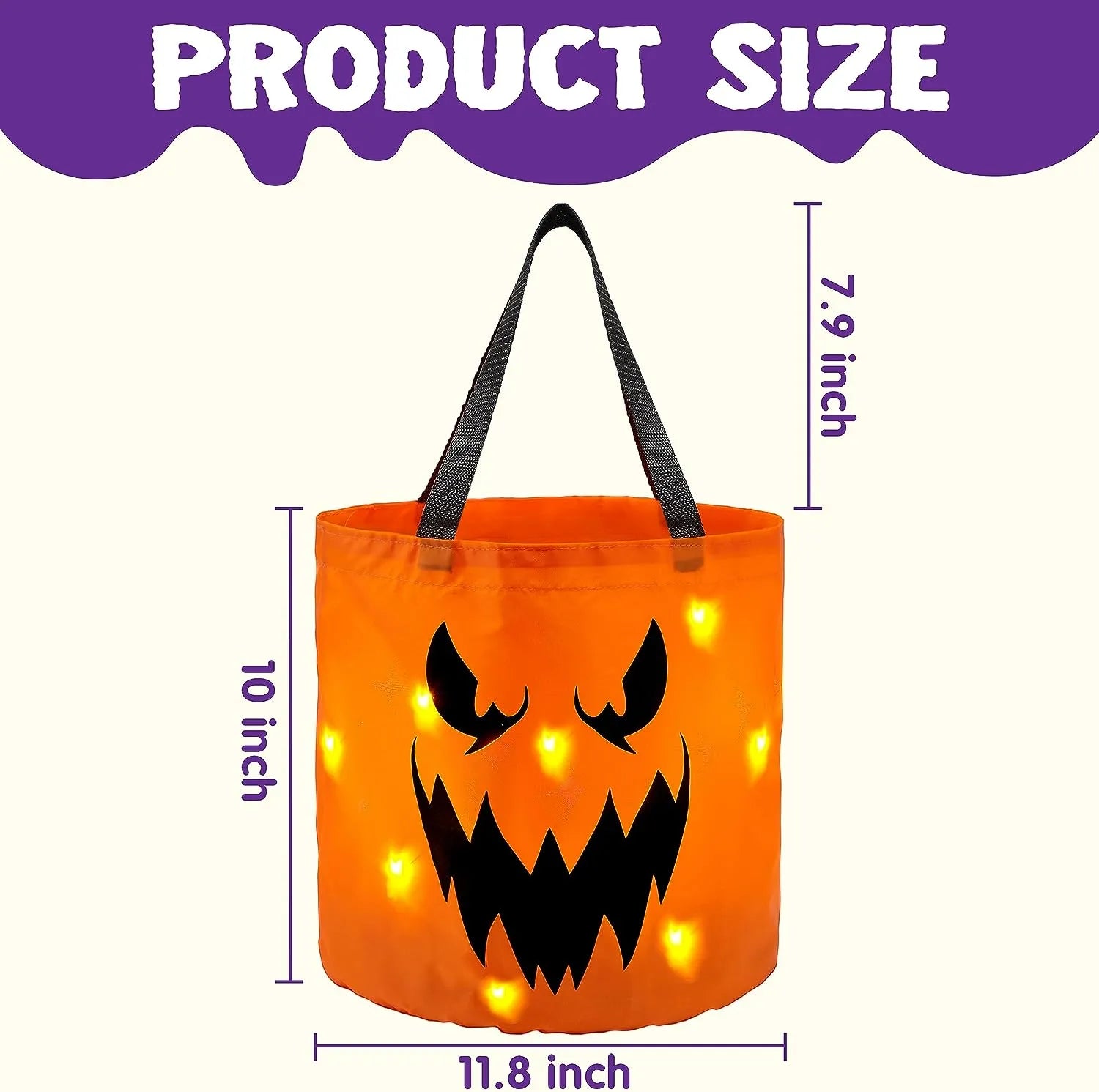 2Pcs Halloween LED Light Pumpkin Buckets Trick or Treat Bags Reusable Goody Bucket - Image 8