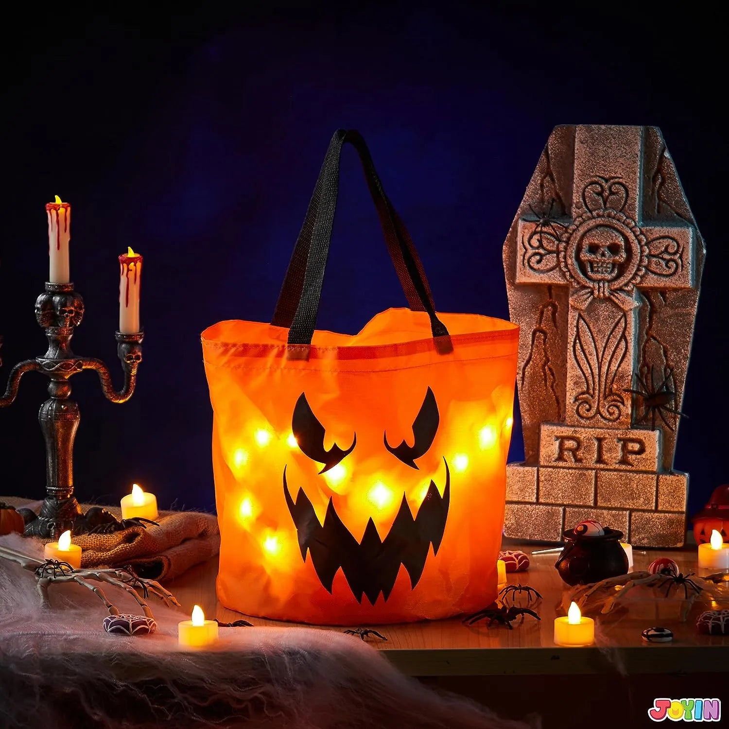 2Pcs Halloween LED Light Pumpkin Buckets Trick or Treat Bags Reusable Goody Bucket - Image 3