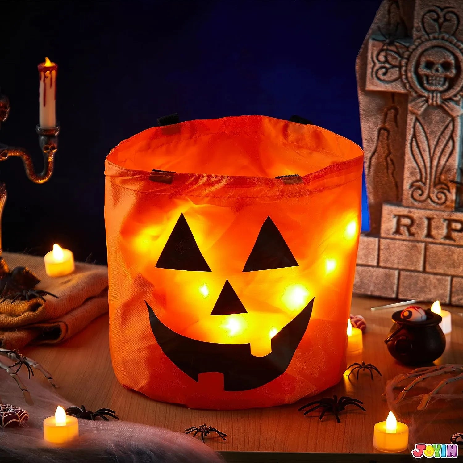 2Pcs Halloween LED Light Pumpkin Buckets Trick or Treat Bags Reusable Goody Bucket - Image 5
