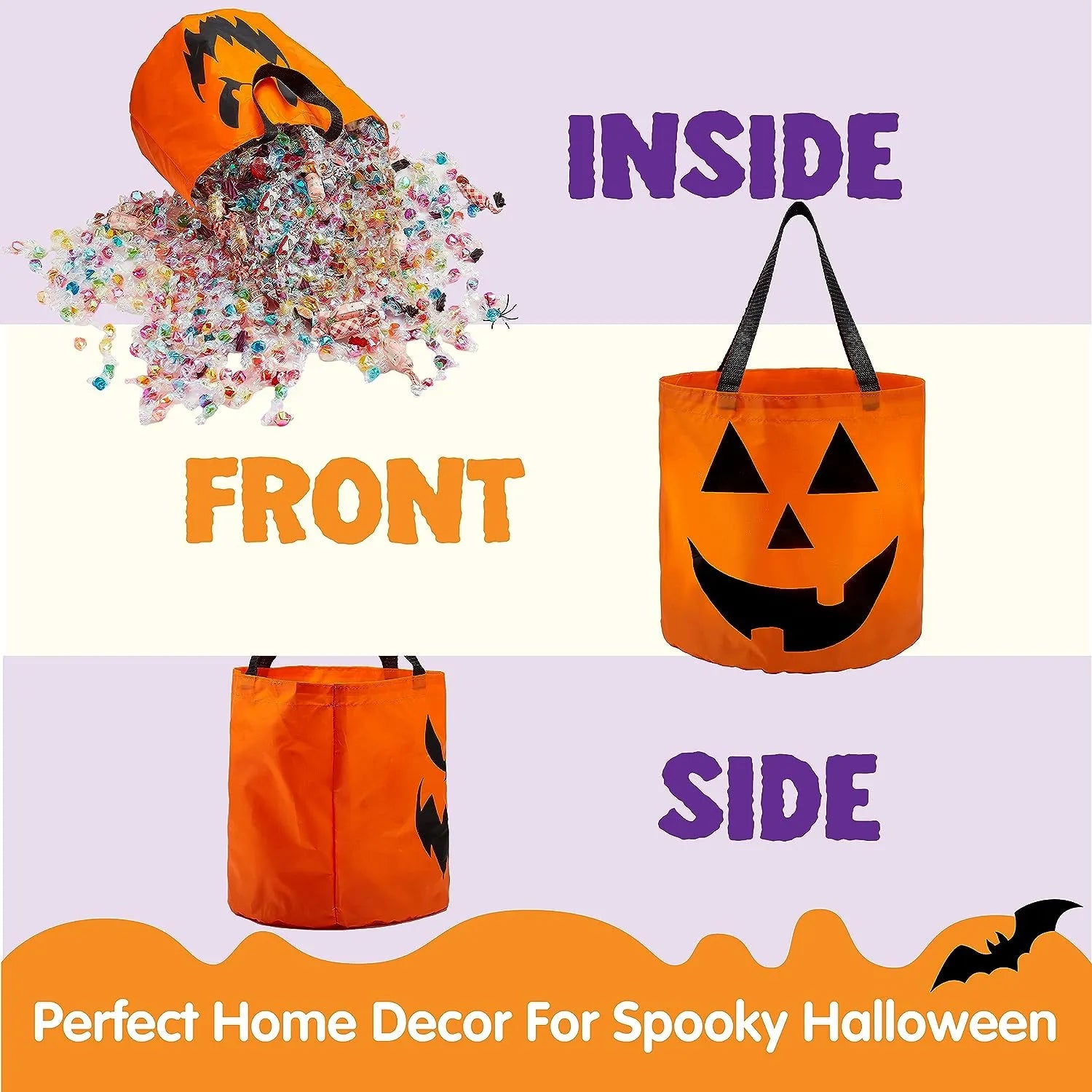 2Pcs Halloween LED Light Pumpkin Buckets Trick or Treat Bags Reusable Goody Bucket - Image 7