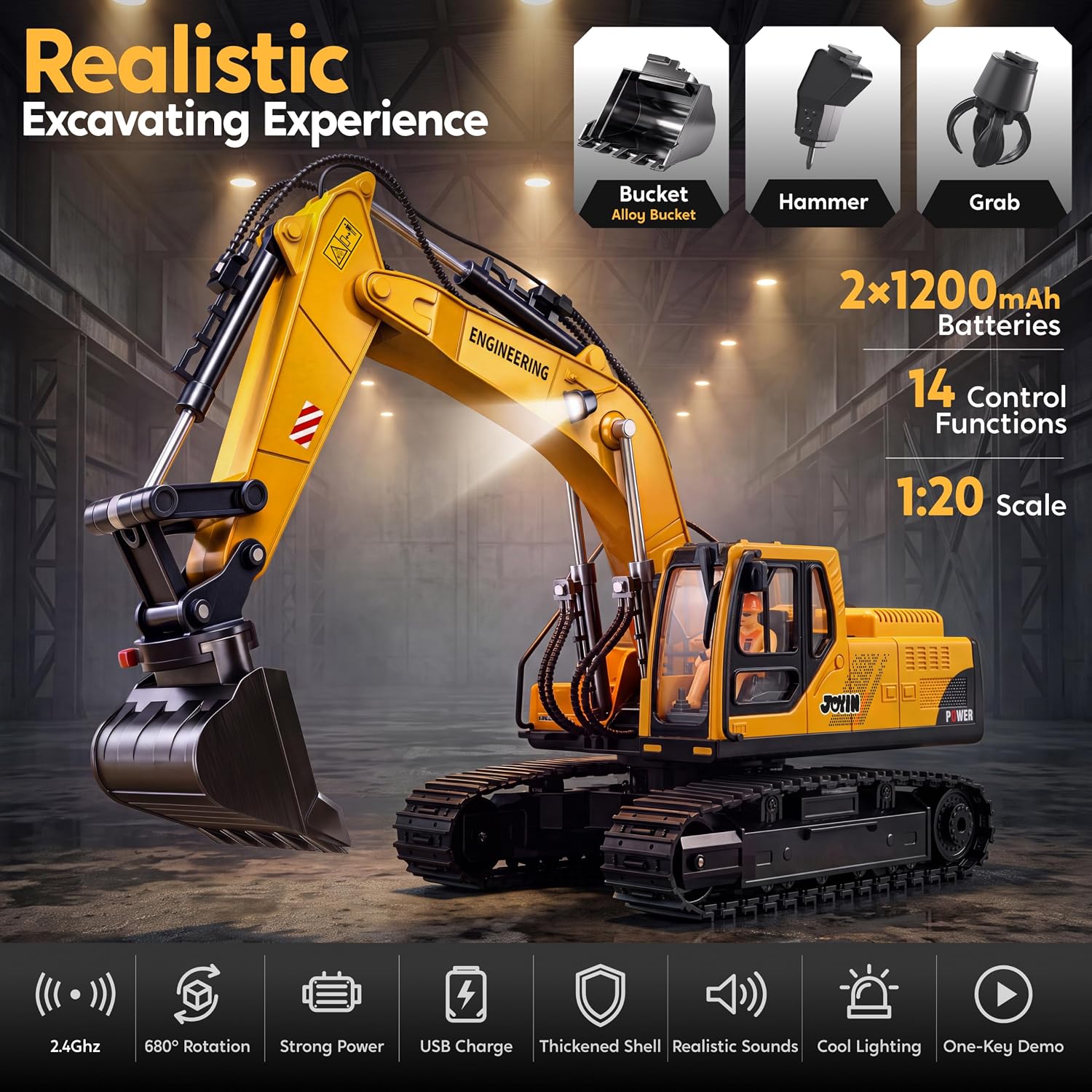 JOYIN 3-in-1 Remote Control Excavator Construction Truck Set - Image 3