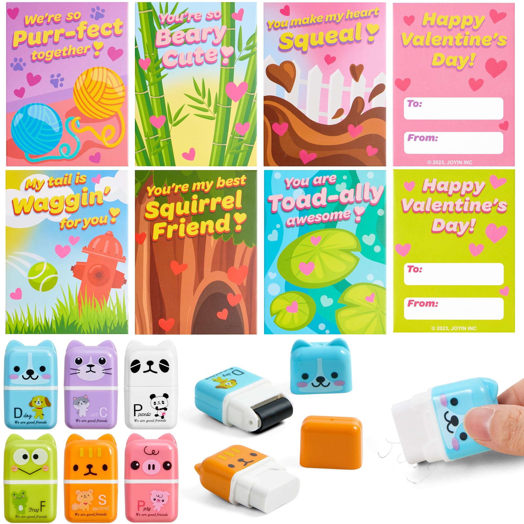 JOYIN 30 PCS Valentines Animals Erasers and Clean Up Roller for Party Favor Gifts - Image 7