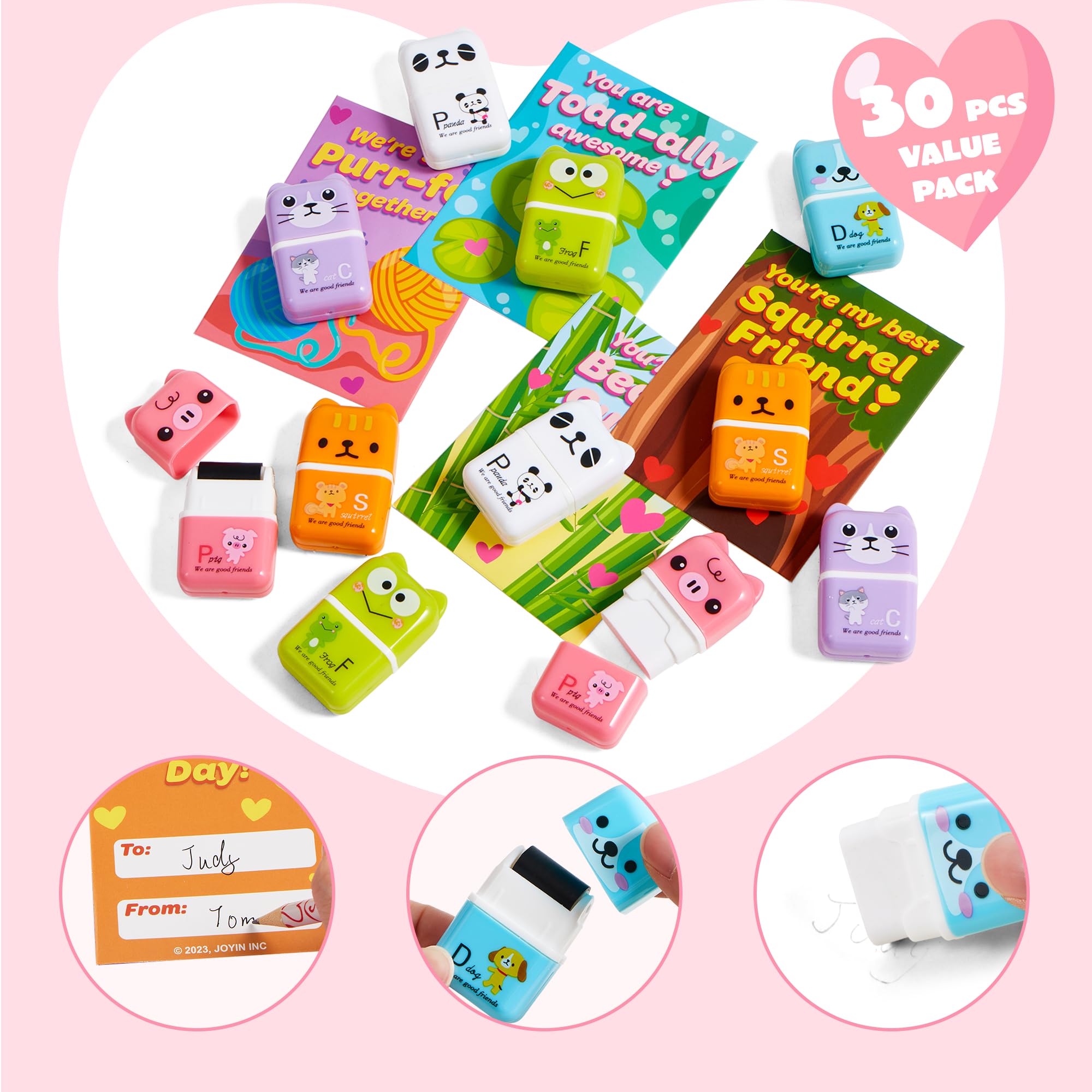JOYIN 30 PCS Valentines Animals Erasers and Clean Up Roller for Party Favor Gifts - Image 5