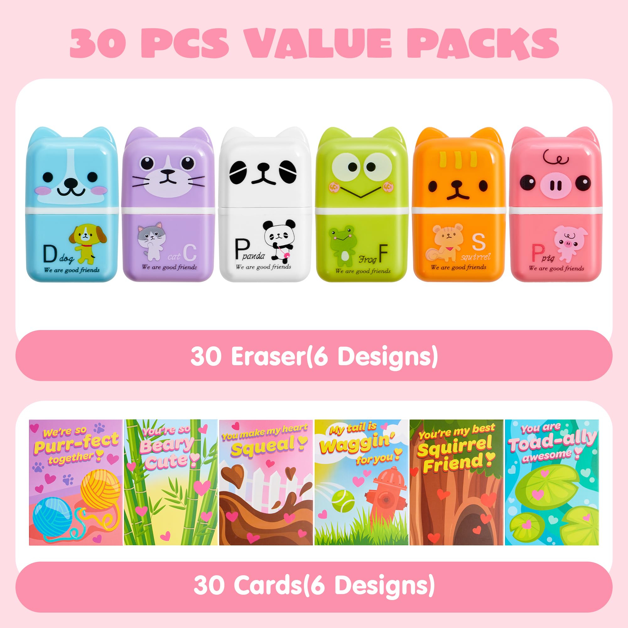 JOYIN 30 PCS Valentines Animals Erasers and Clean Up Roller for Party Favor Gifts - Image 6