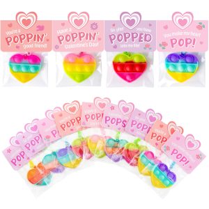 JOYIN 30 Packs Valentines Day Gift Cards with Heart Pop Bubble Keychain Stress Relief Fidget Toys for Kids