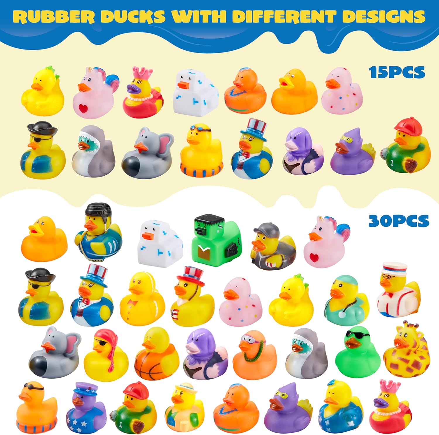 JOYIN 30 Pcs Assorted Rubber Ducks with Mesh Bag - Image 7