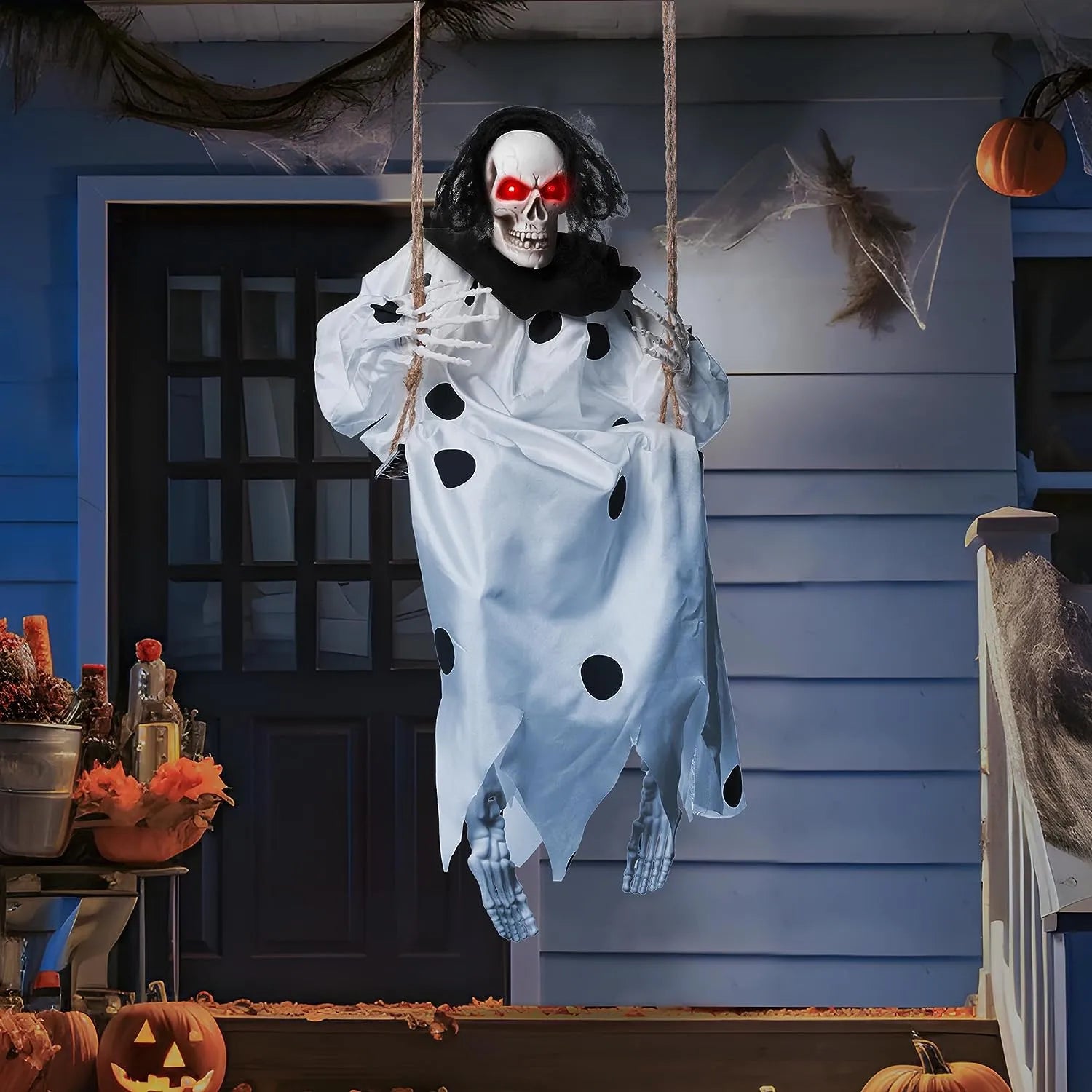 36in Hanging Swing Skeleton Ghost Halloween Light-up Decoration - Image 2