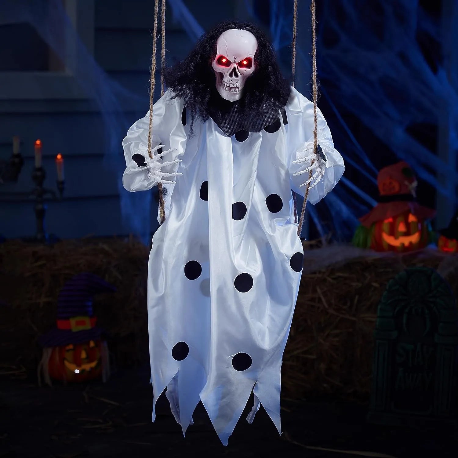 36in Hanging Swing Skeleton Ghost Halloween Light-up Decoration - Image 3