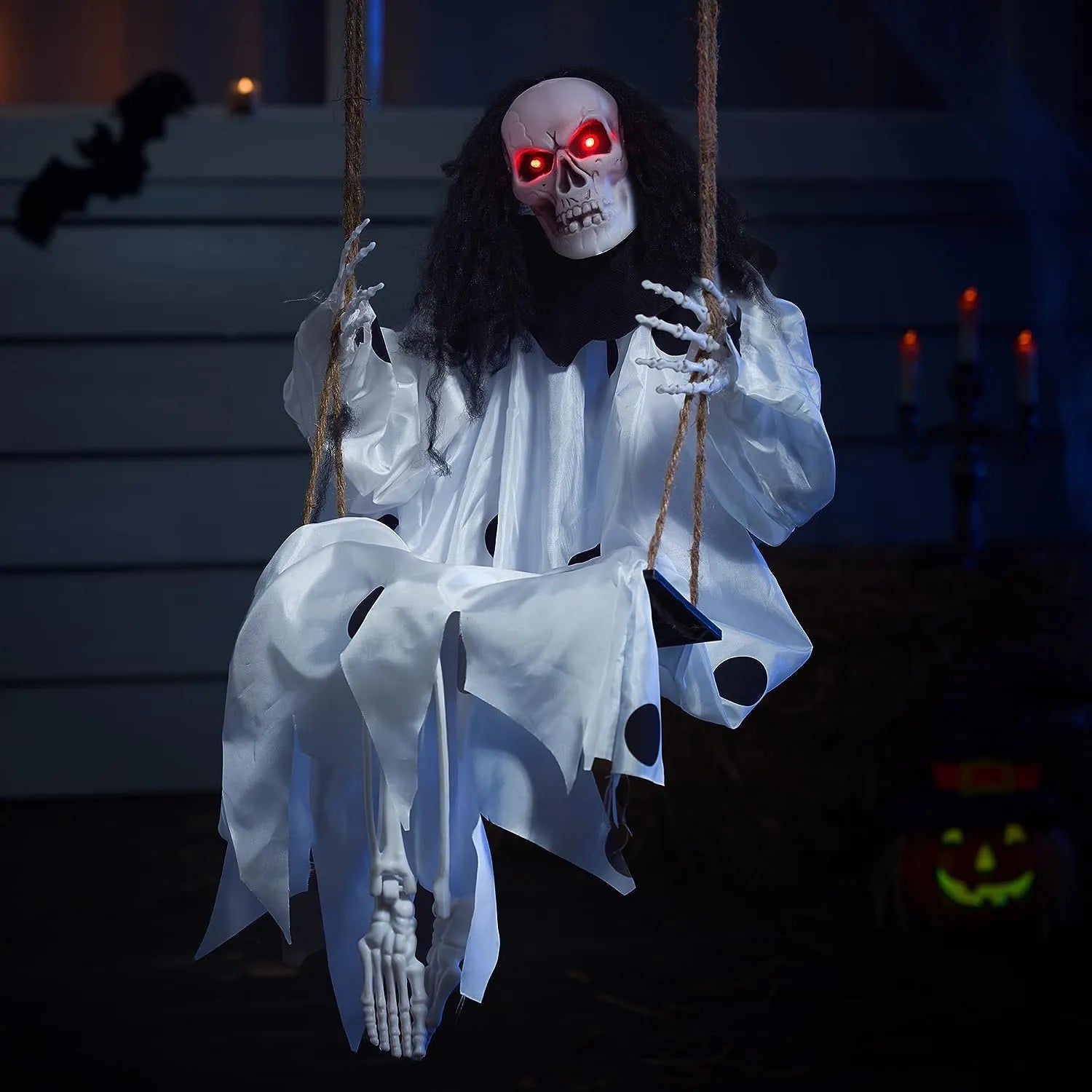 36in Hanging Swing Skeleton Ghost Halloween Light-up Decoration - Image 4