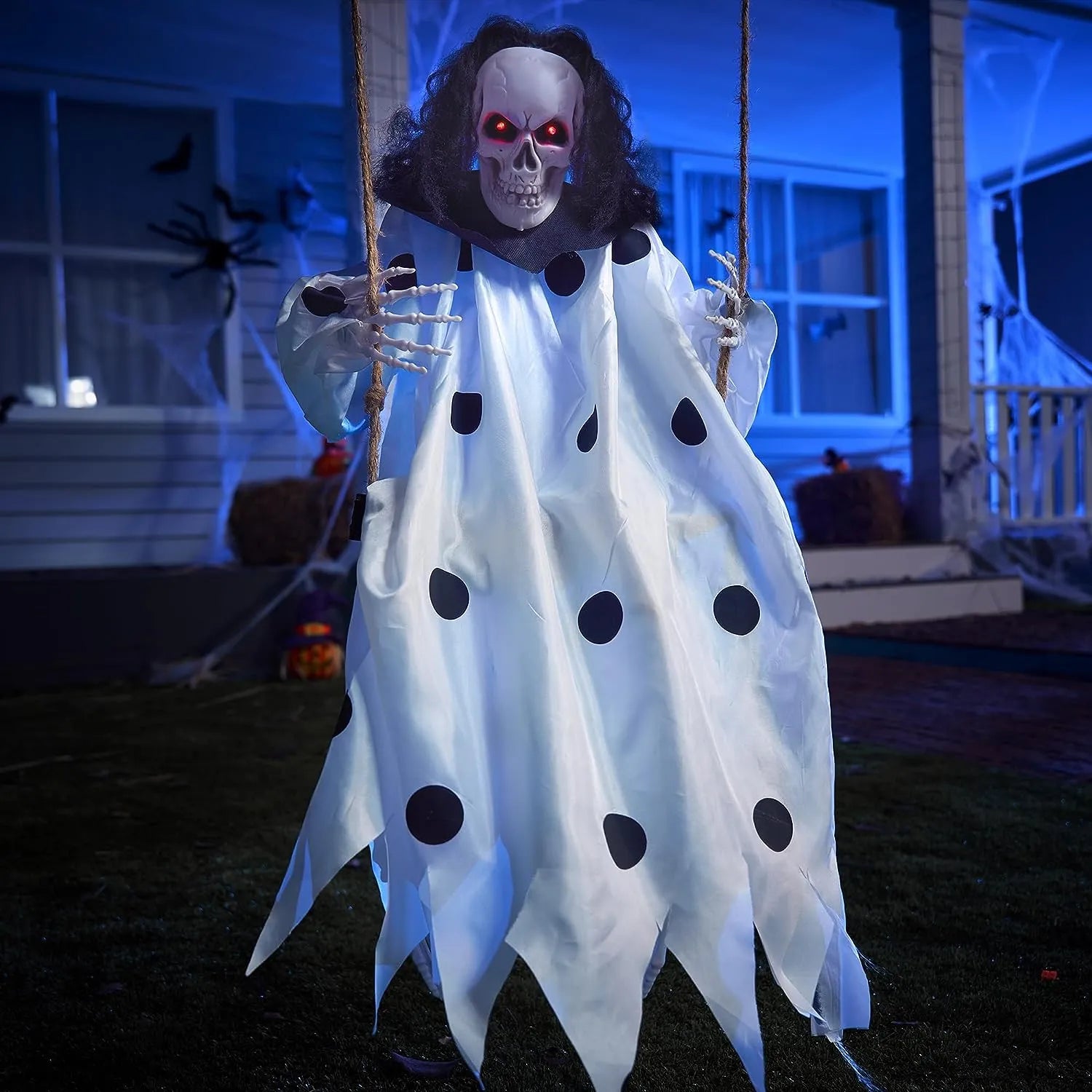 36in Hanging Swing Skeleton Ghost Halloween Light-up Decoration - Image 5