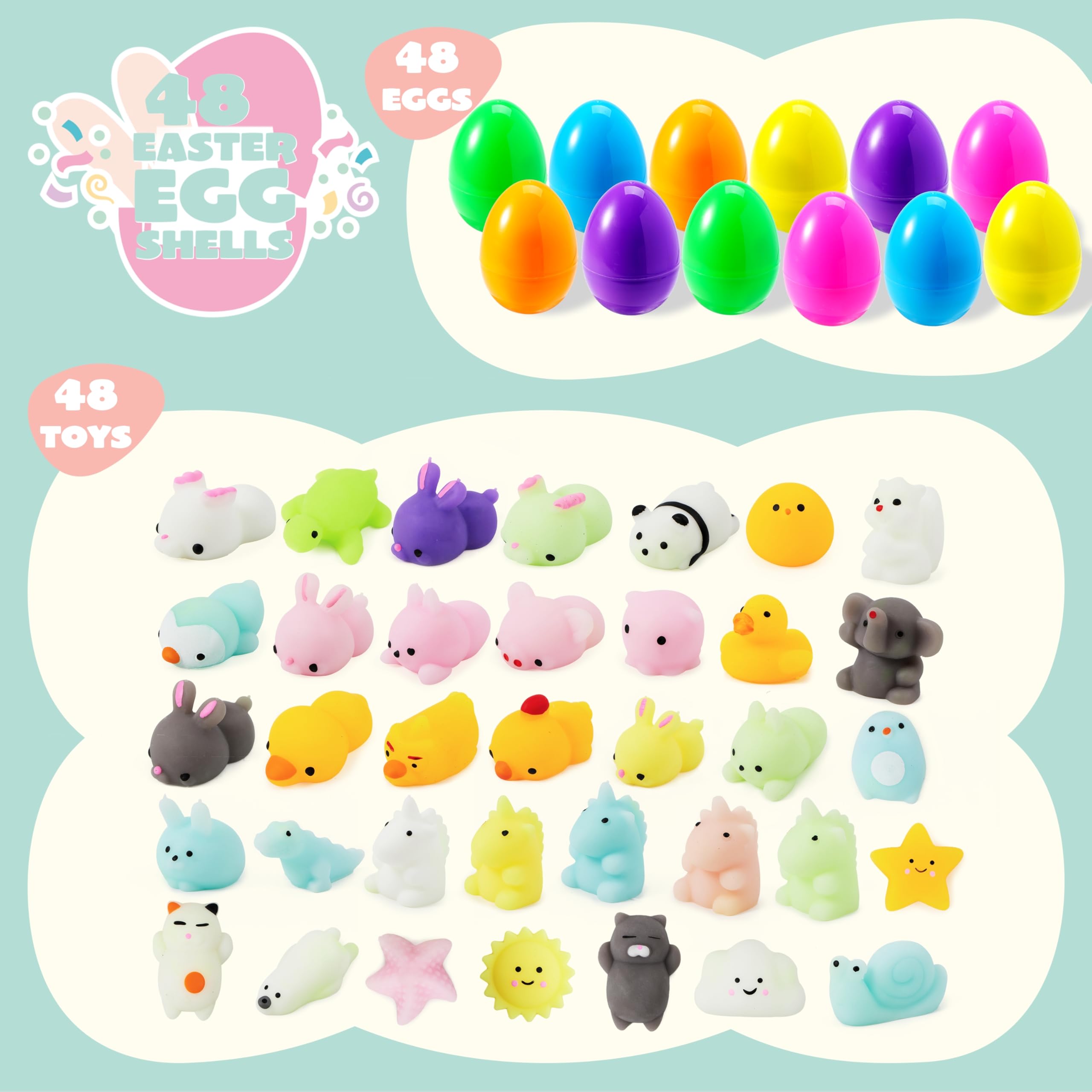 JOYIN 48 Pcs Easter Prefilled Eggs with Mochi Squishy Toys - Image 2