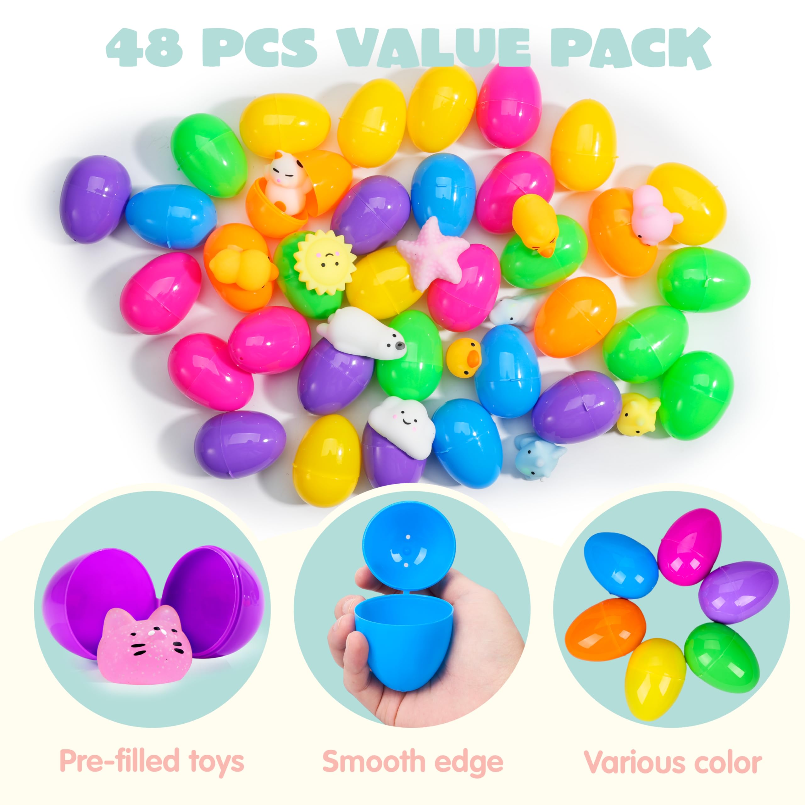 JOYIN 48 Pcs Easter Prefilled Eggs with Mochi Squishy Toys - Image 4
