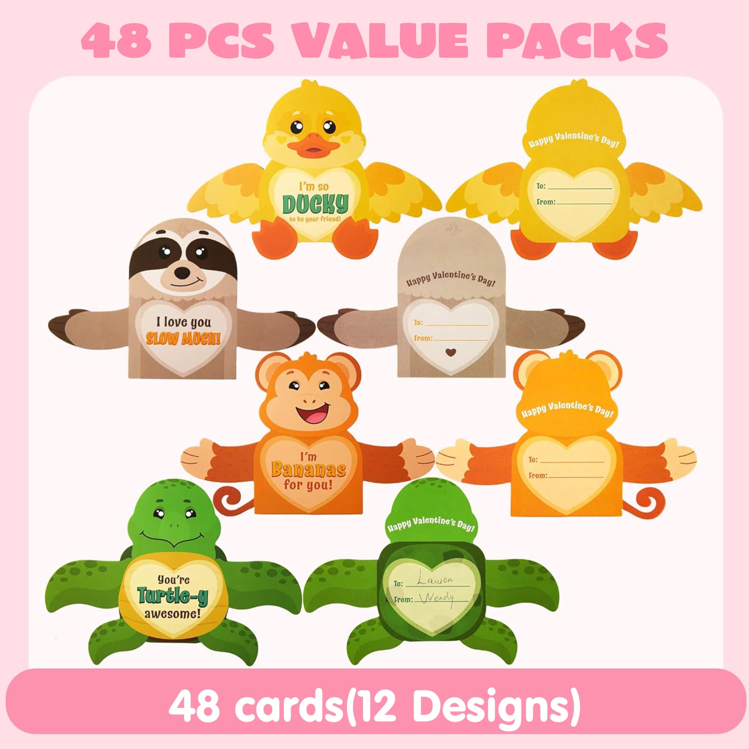 JOYIN 48 Pcs Valentine’s Greeting Cards Candy Holder Cards for Kids Holiday Reward Prizes - Image 7