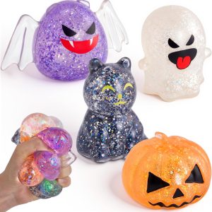 JOYIN 4 PCS Halloween Glitter Squishy Toys - Stress Relief Sensory Pack