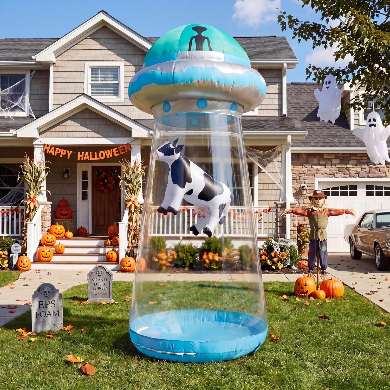 JOYIN 9 FT Giant Halloween Inflatable UFO Alien with Built-in LEDs - Image 7