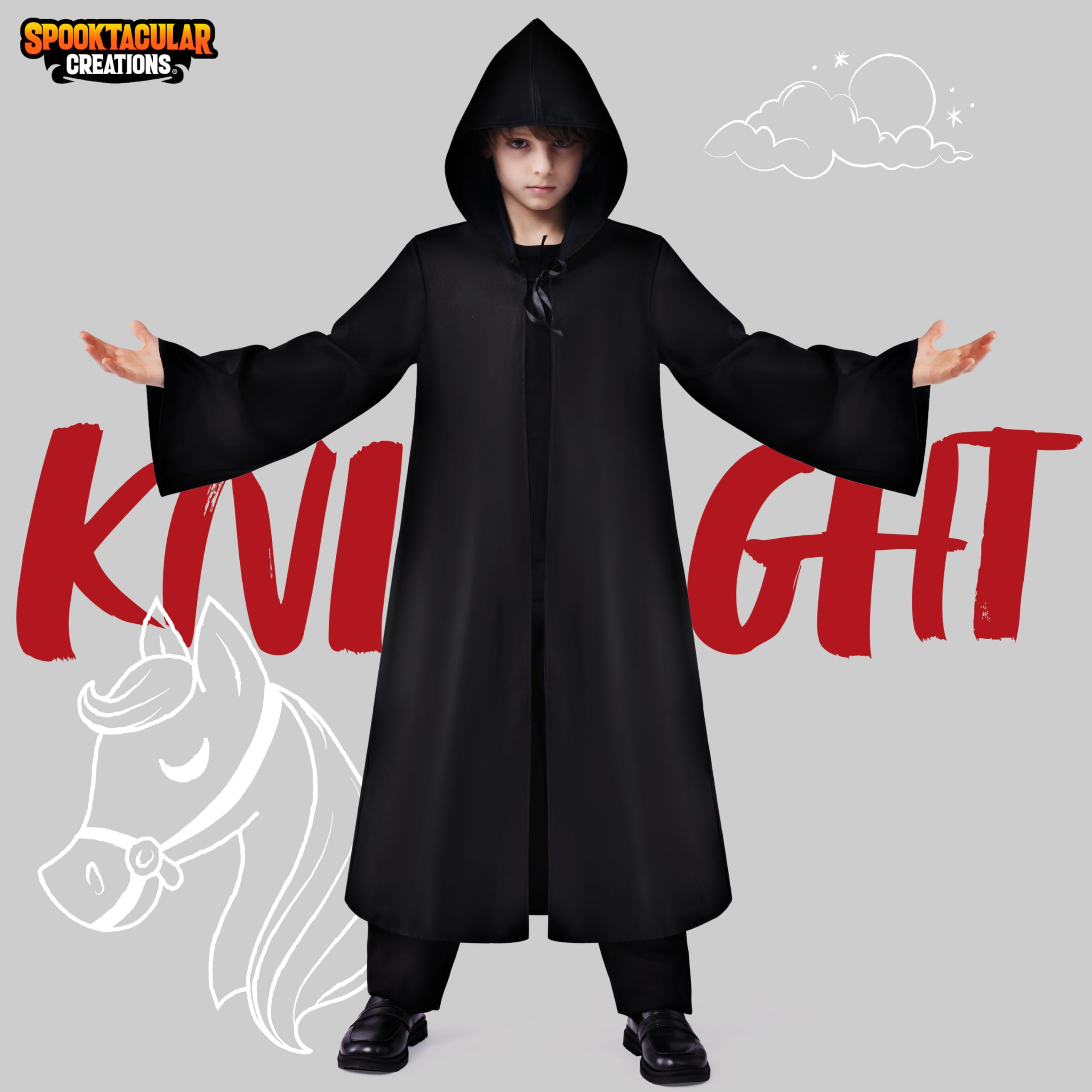 JOYIN Boys Black Hooded Cloak Knight Costume - Kids Halloween Tunic Robe - Image 2