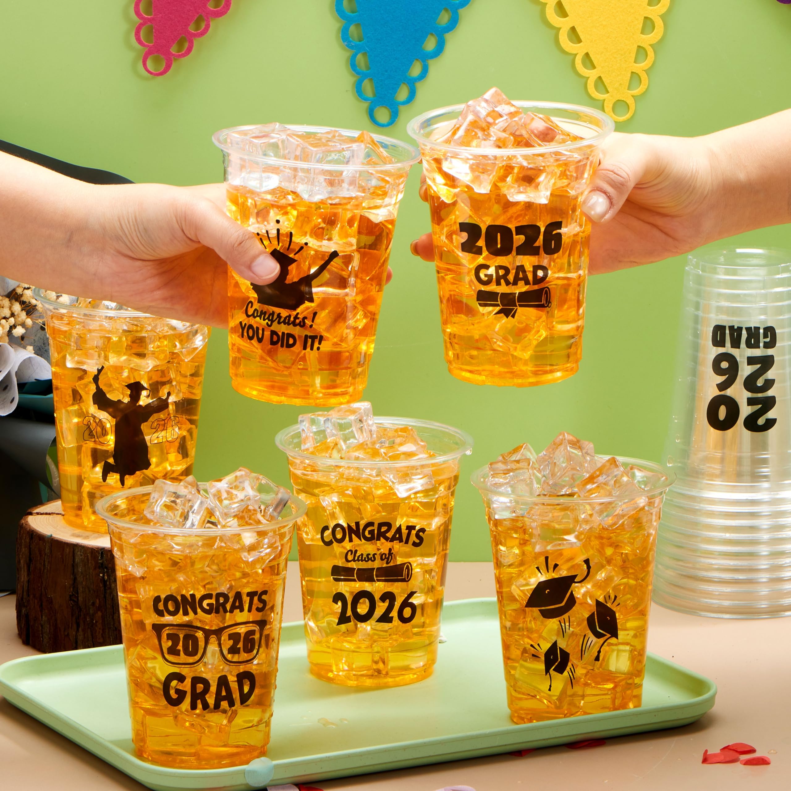24Pcs 2026 Graduation Plastic Cups Black 16OZ Disposable Party Decorations - Image 7