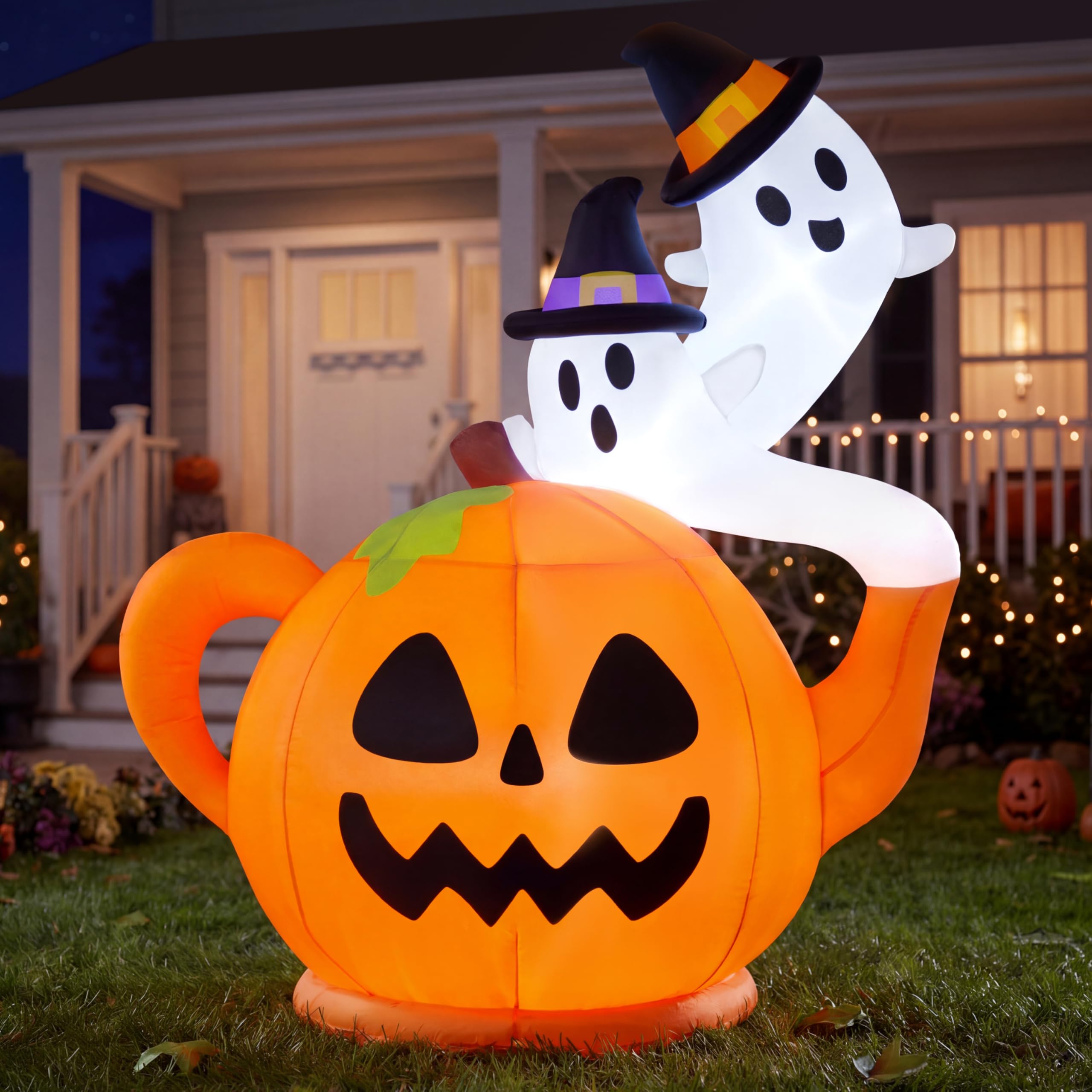 Joiedomi 5FT Halloween Inflatable Spooky Pumpkin Teapot with Ghosts - Image 9