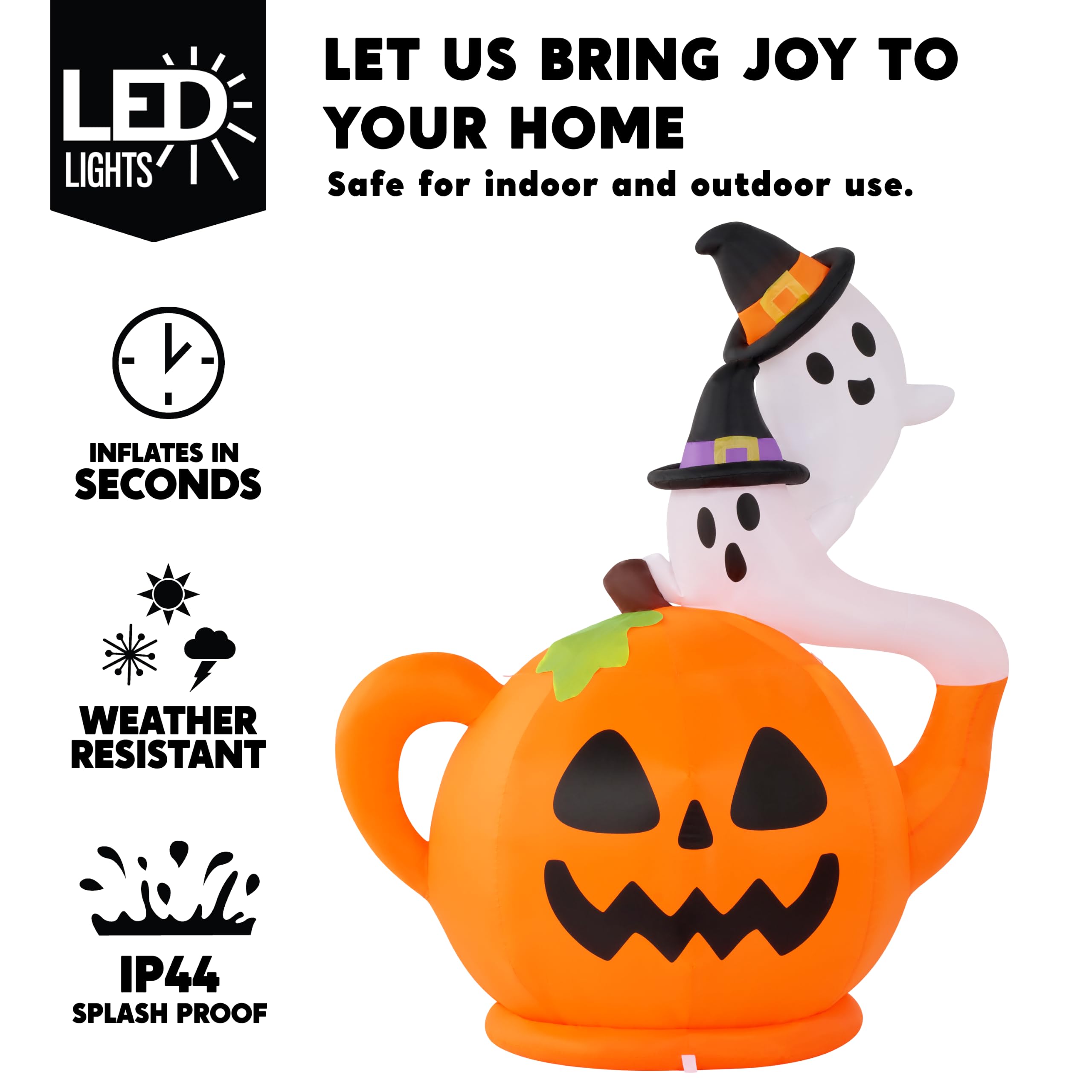 Joiedomi 5FT Halloween Inflatable Spooky Pumpkin Teapot with Ghosts - Image 2