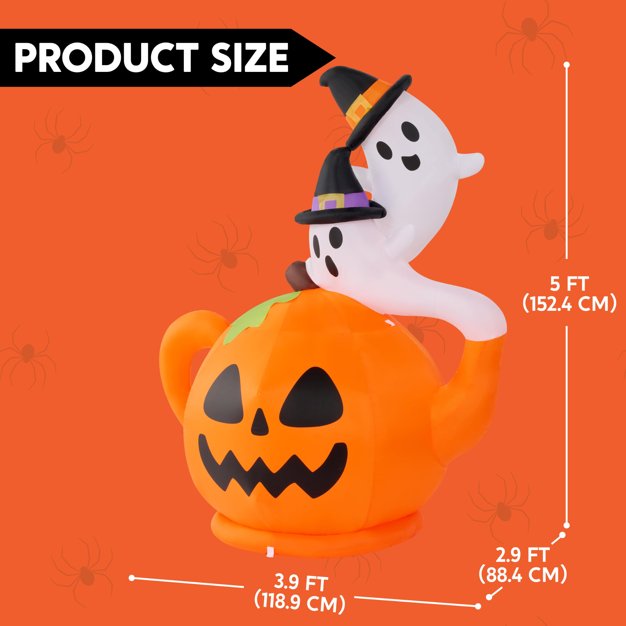 Joiedomi 5FT Halloween Inflatable Spooky Pumpkin Teapot with Ghosts - Image 3