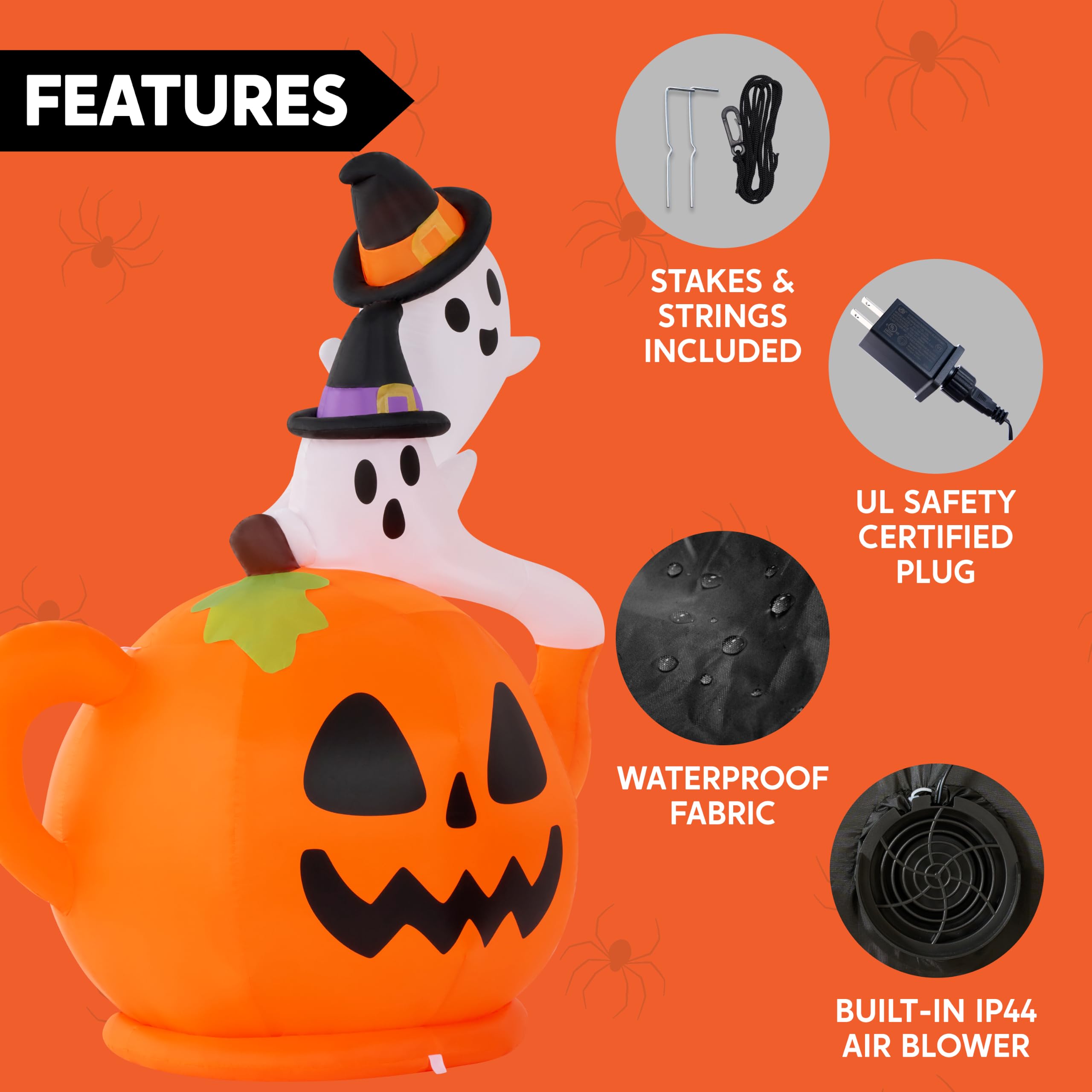 Joiedomi 5FT Halloween Inflatable Spooky Pumpkin Teapot with Ghosts - Image 4