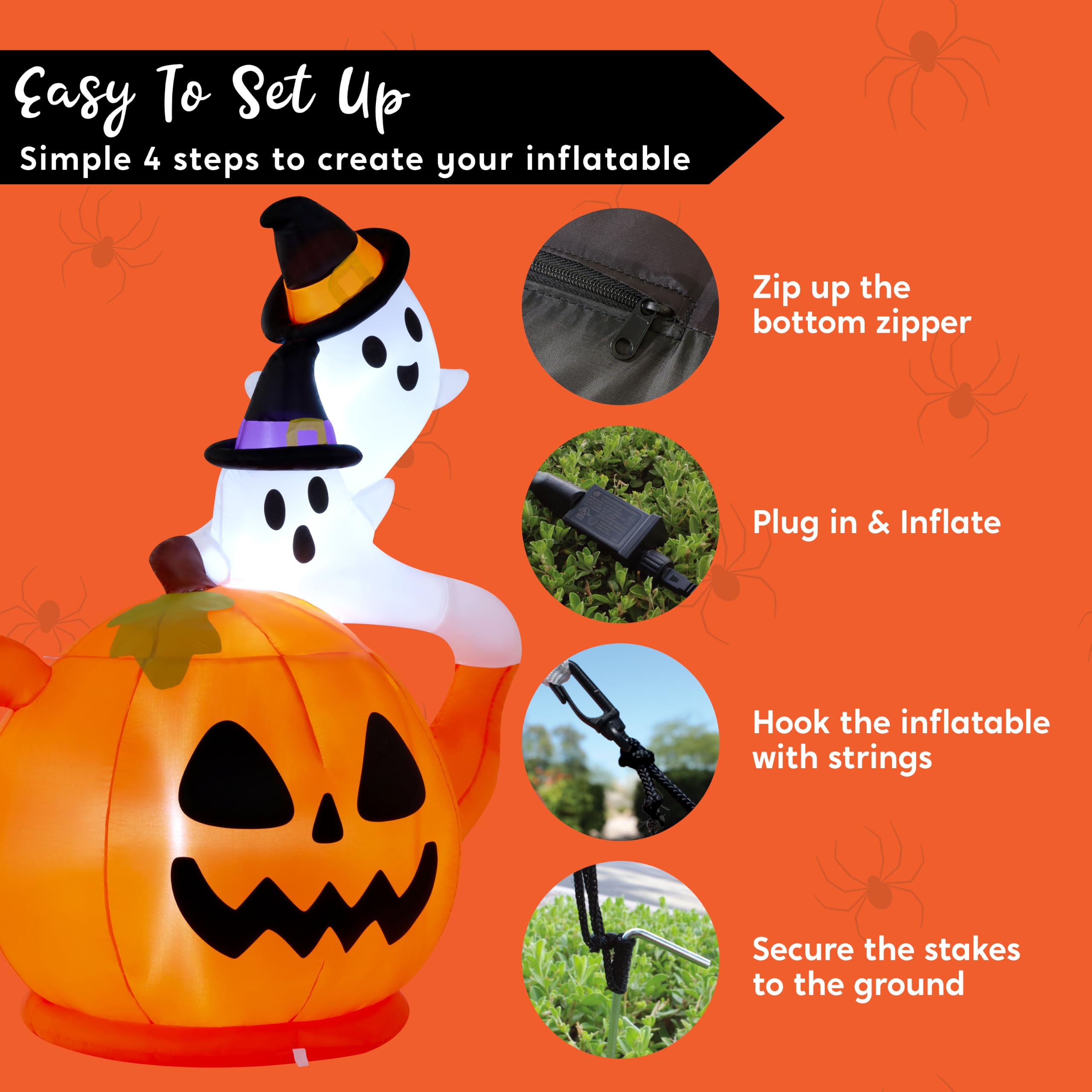 Joiedomi 5FT Halloween Inflatable Spooky Pumpkin Teapot with Ghosts - Image 5